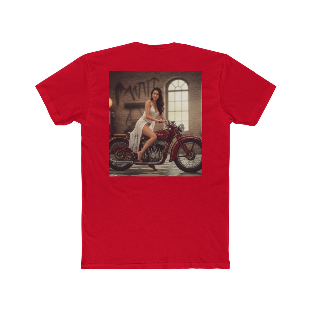 Vintage Motorcycle Pinup Tee — Retro Biker Photo Crewneck