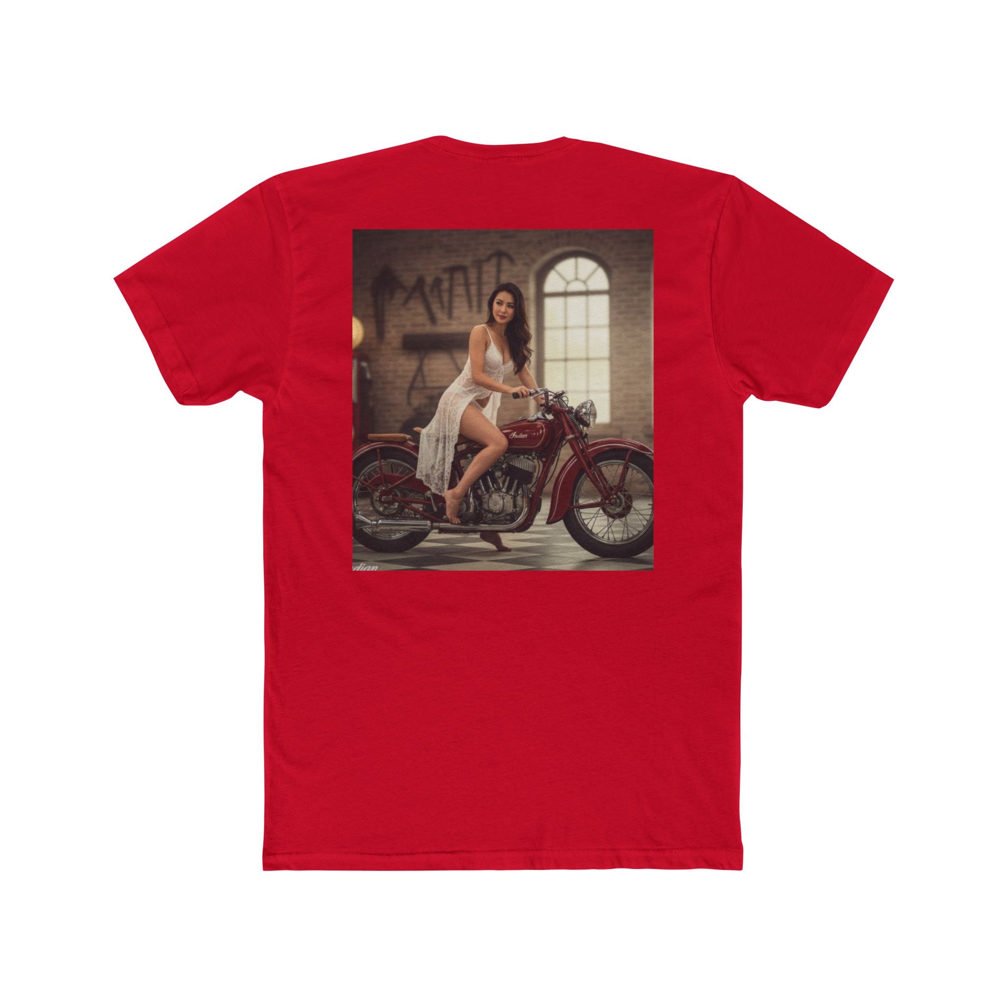 Vintage Motorcycle Pinup Tee — Retro Biker Photo Crewneck