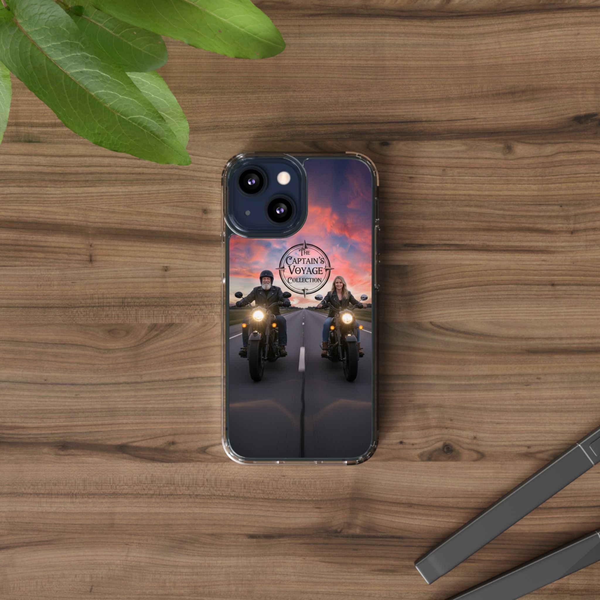 Clear Phone Case — 'The Captain's Voyage Collection' Motorcycle Sunset Design