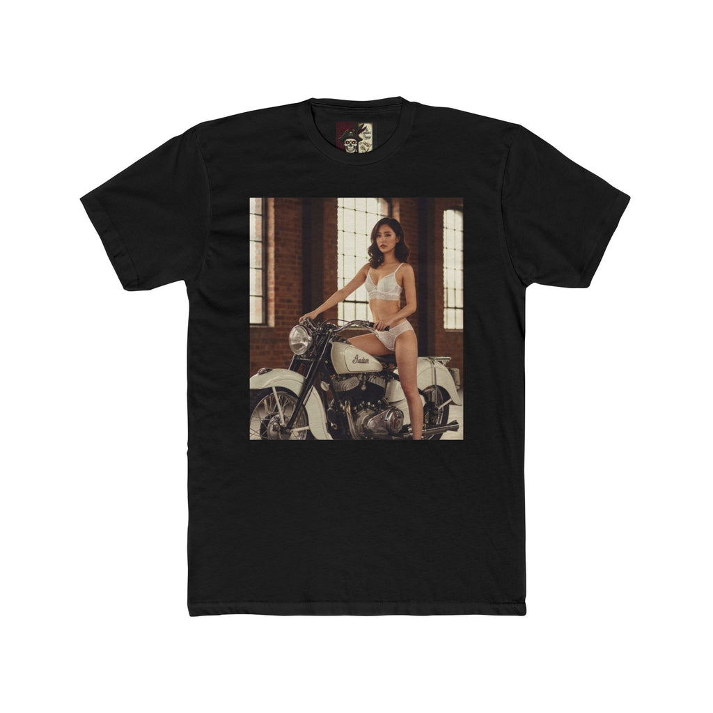 Vintage Motorcycle Pinup Tee — Retro Biker Photo Crewneck