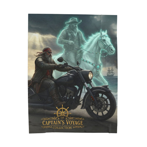 Captain's Voyage Velveteen Plush Blanket — Ghost Pirate Motorcycle Design