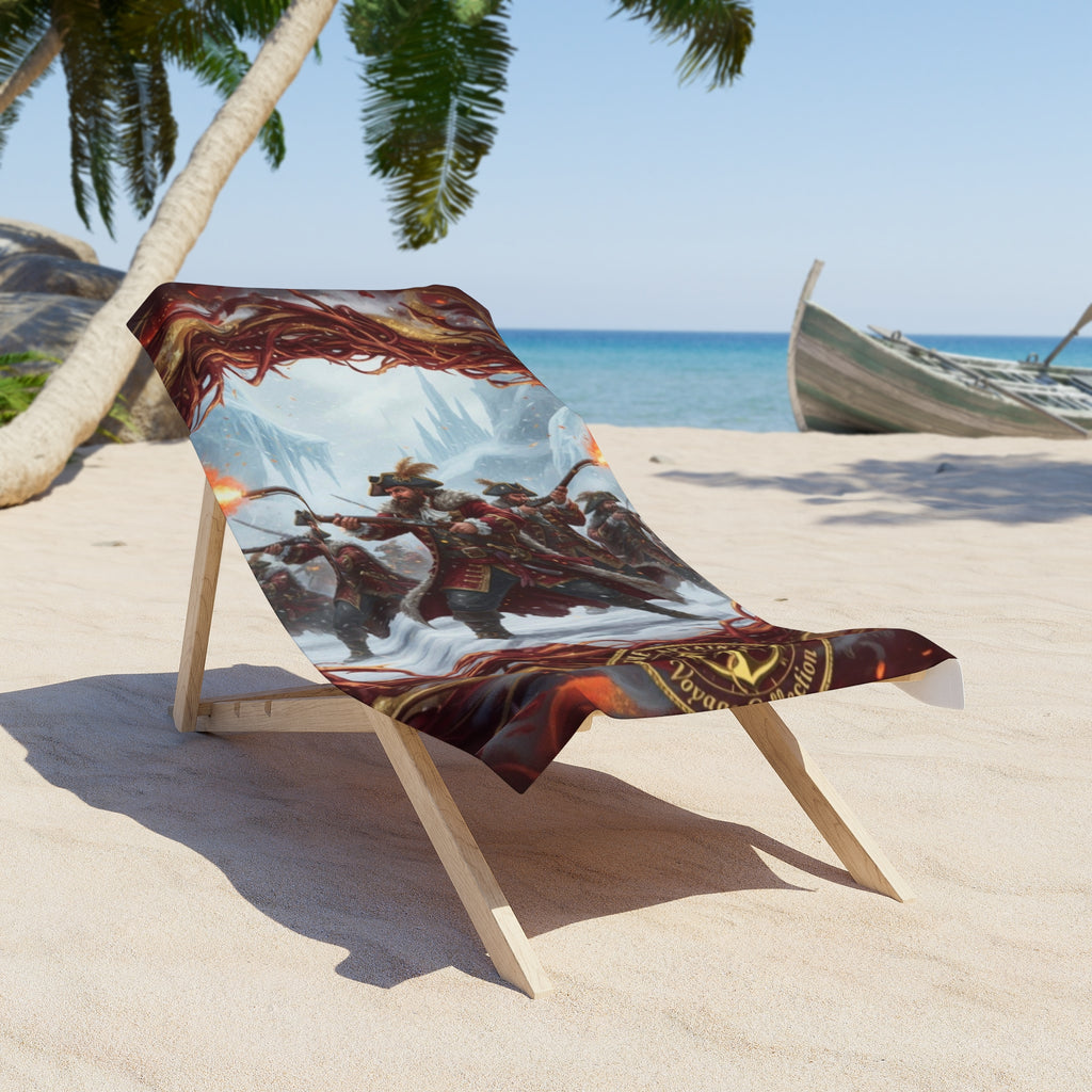 Beach Towel — Viking Warriors Winter Battle Design (Nordic Compass, Mythic Adventure)