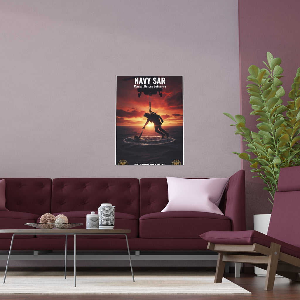 Navy SAR Combat Rescue Swimmers Silk Poster – Military Helicopter Rescue Wall Art