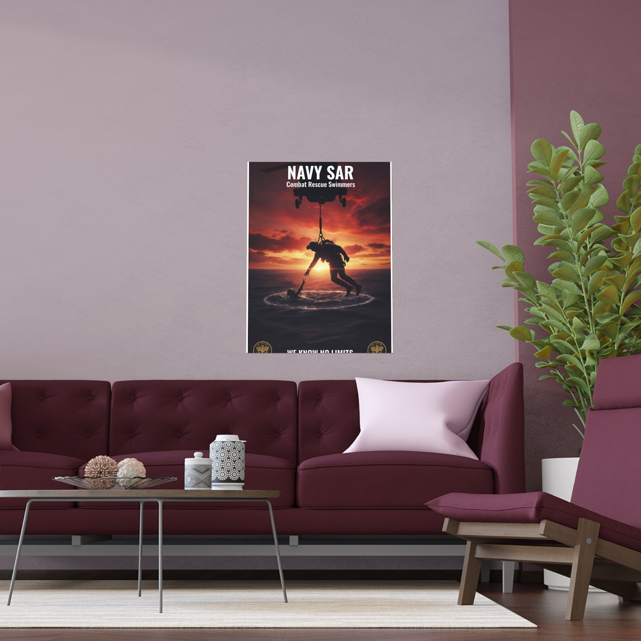 Navy SAR Combat Rescue Swimmers Silk Poster – Military Helicopter Rescue Wall Art