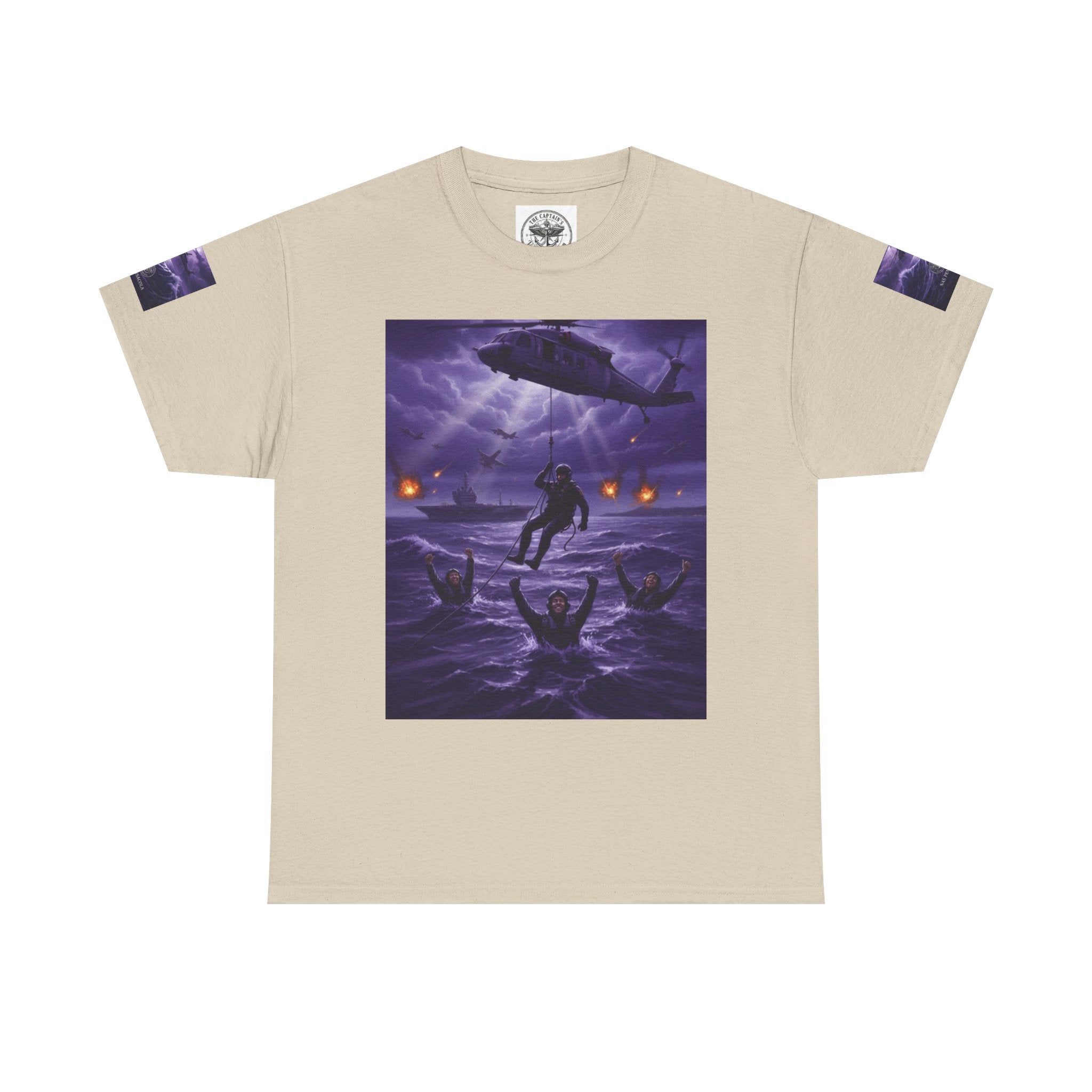 Rescue Night Tee — Purple Helicopter Sea Rescue Graphic T-Shirt