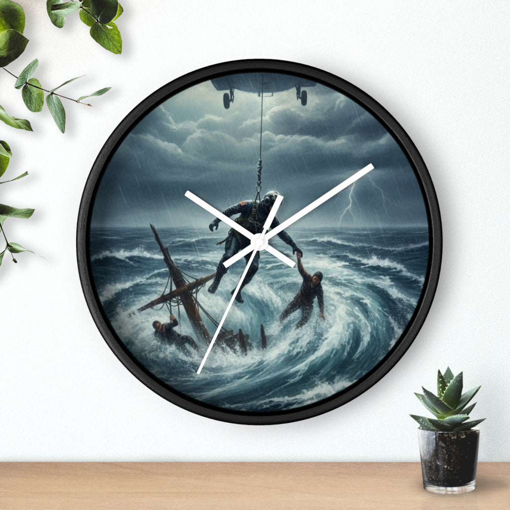 Wall Clock - Dramatic Rescue at Sea Nautical Storm Art Clock