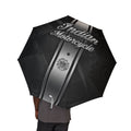 Foldable Umbrella — Classic Black Racing Stripe with Script Accent