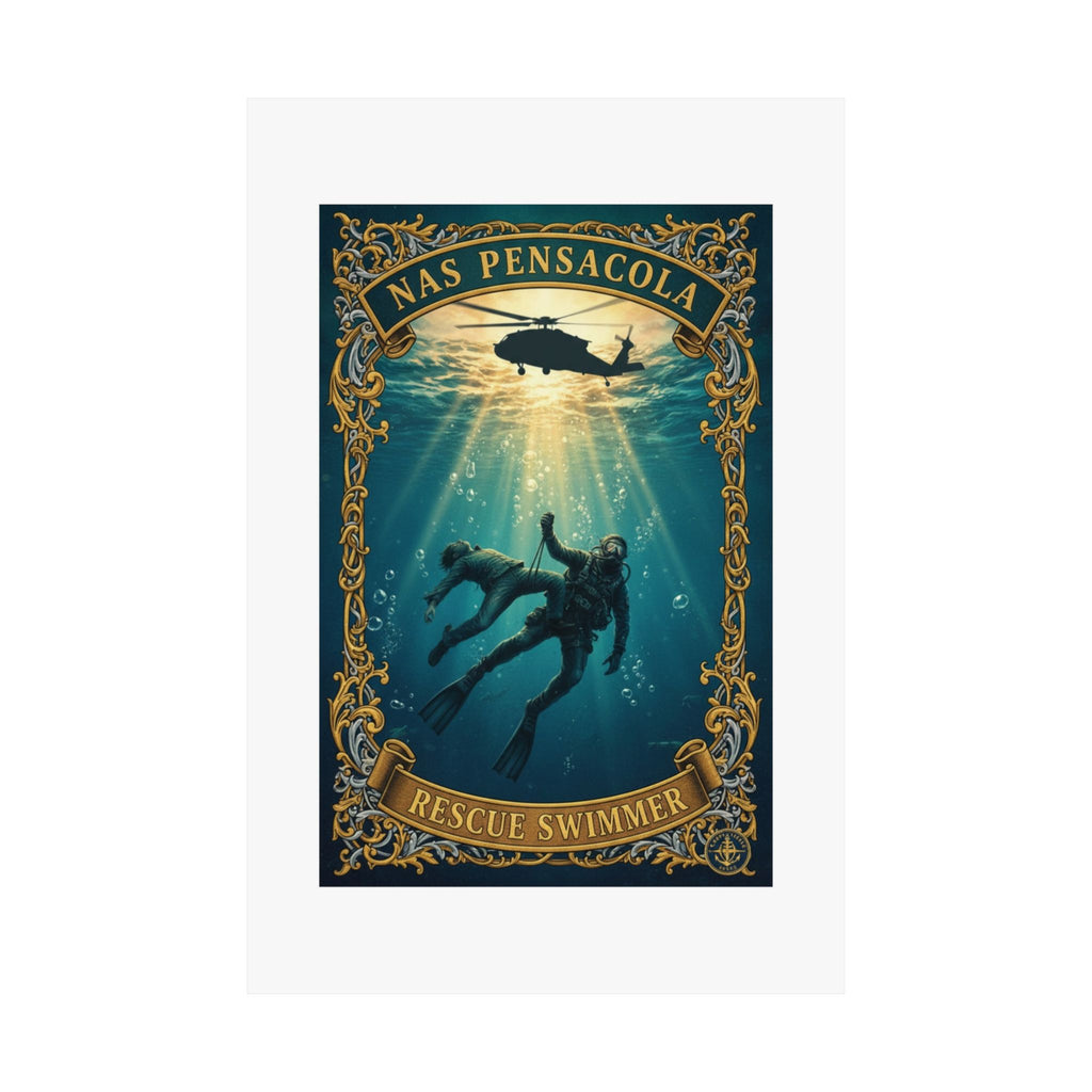 NAS Pensacola Rescue Swimmer Matte Vertical Poster — Military Diver Wall Art