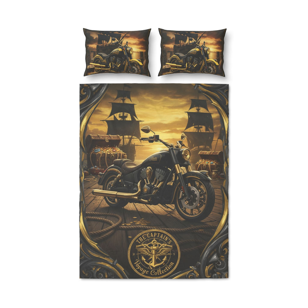 Motorcycle & Pirate Ship Quilt Cover Set — "The Captain" 3-Piece Bedding