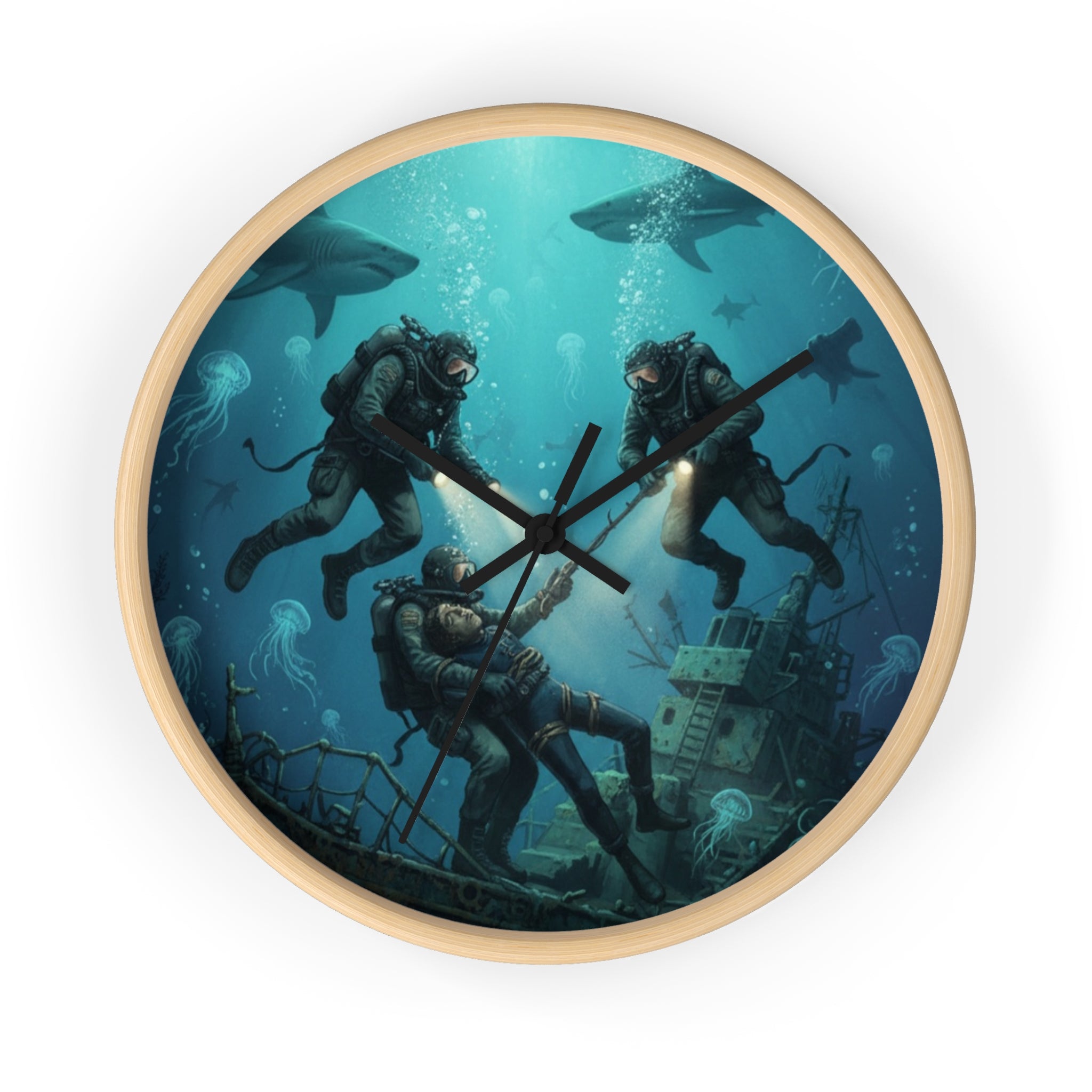 Diver Expedition Wall Clock — Vintage Deep Sea Salvage Diver Art