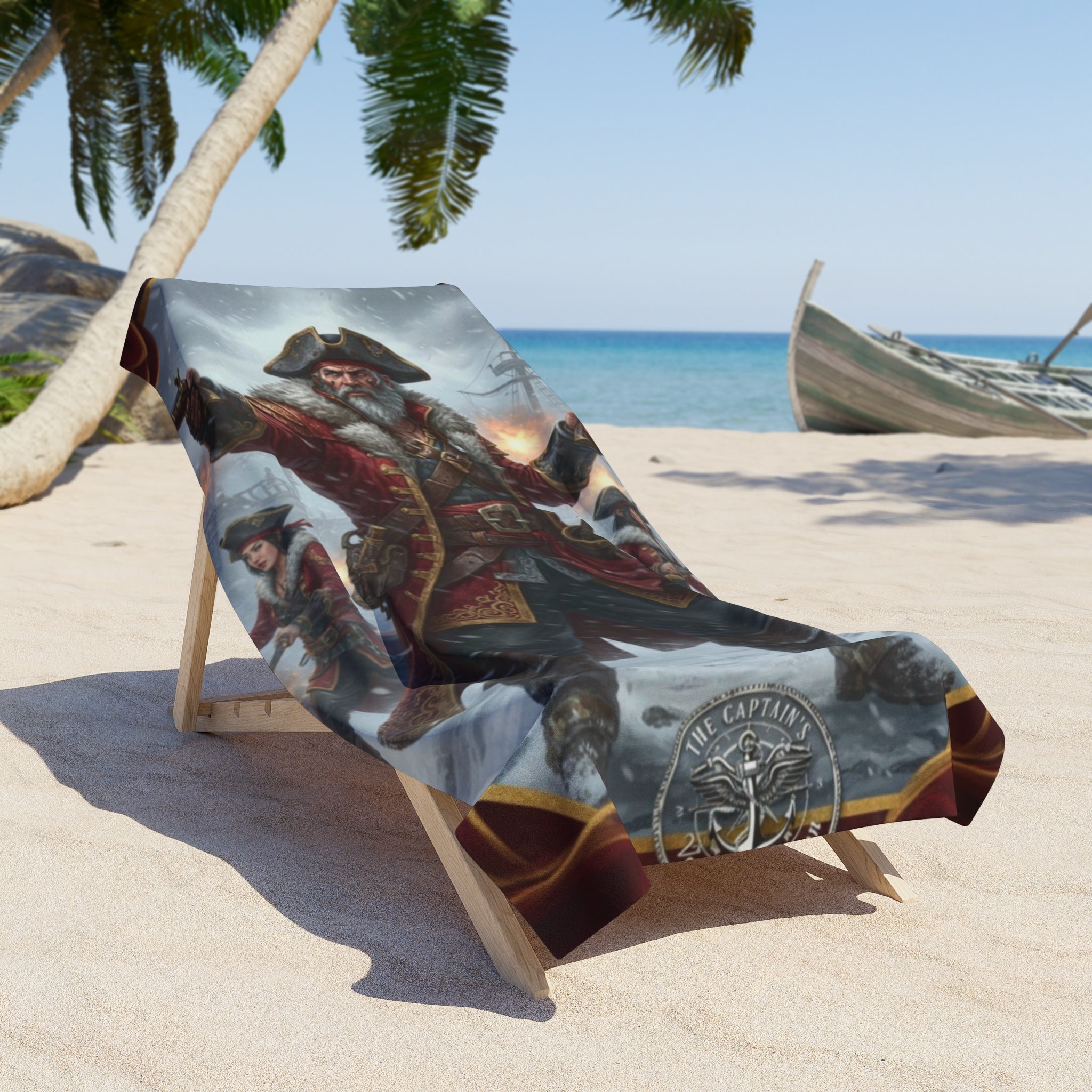 Pirate Captain Beach Towel — Vintage Buccaneer Shipwreck Design