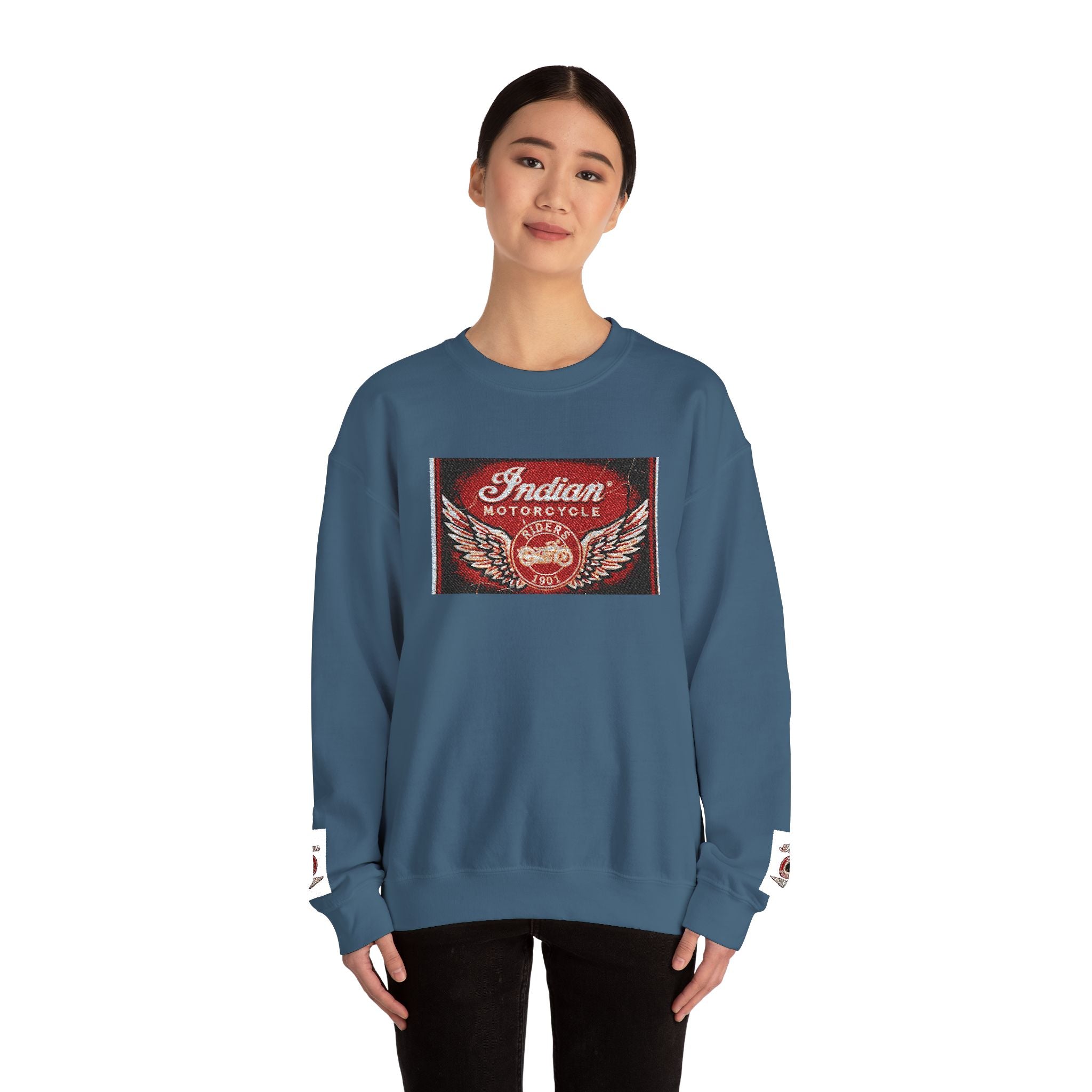 Vintage Motorcycle Crewneck Sweatshirt — 'Indian Motorcycles' Winged Logo