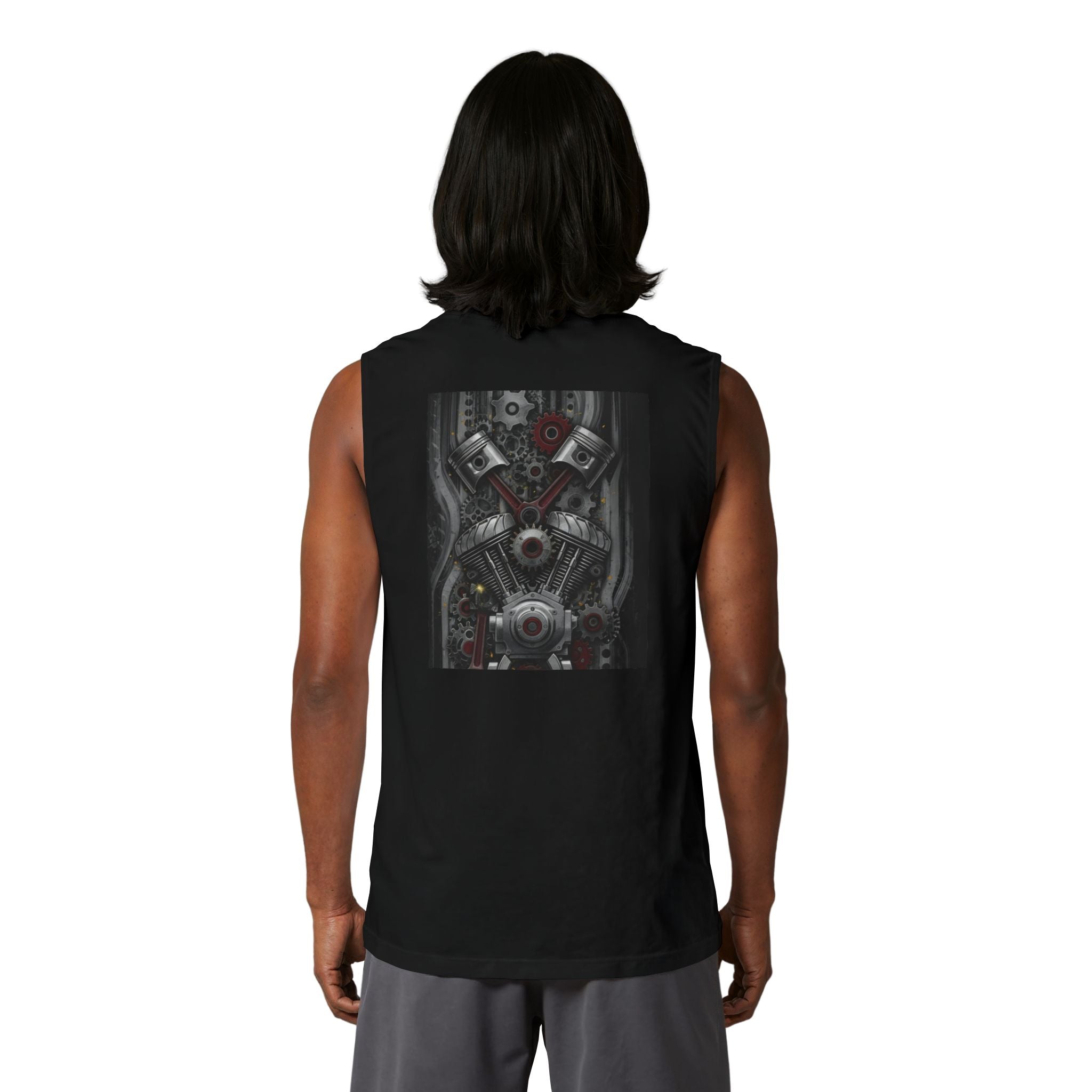Indian Motorcycle Engine Graphic Muscle Tank — Vintage Chief Headdress Moto Tank Top