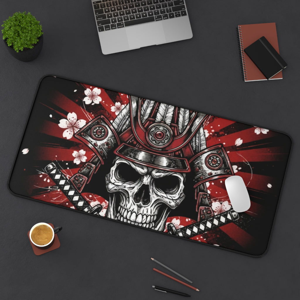 Samurai Skull Desk Mat — Red Cherry Blossom Gaming Mousepad