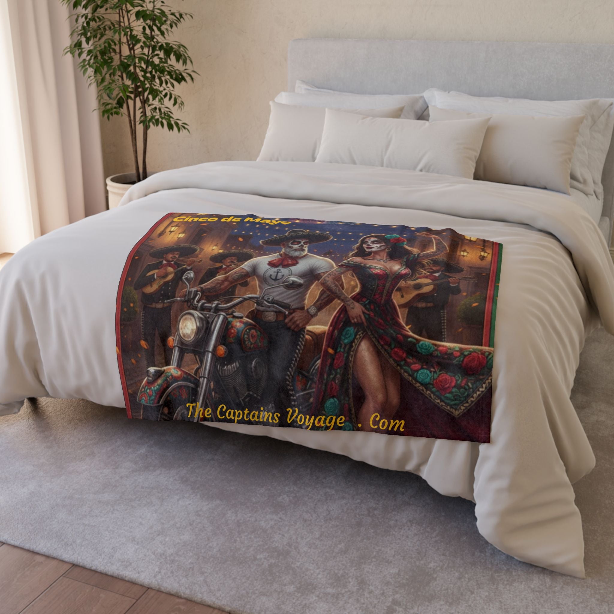 Cinco de Mayo Sugar Skull Blanket — Day of the Dead Mexican Fiesta Throw