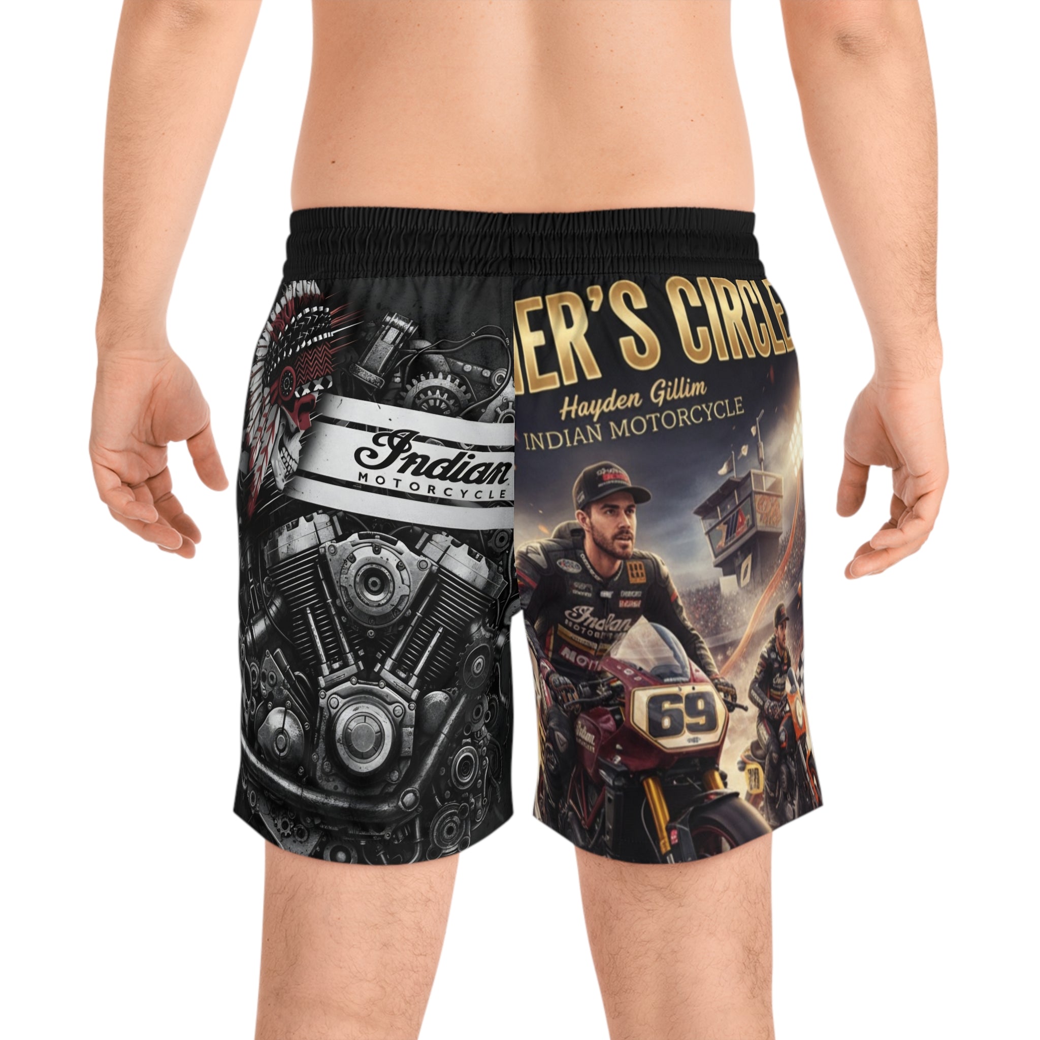 Winner's Circle 69 Racing Swim Shorts — Hayden Gillim Indian Motorcycle AOP