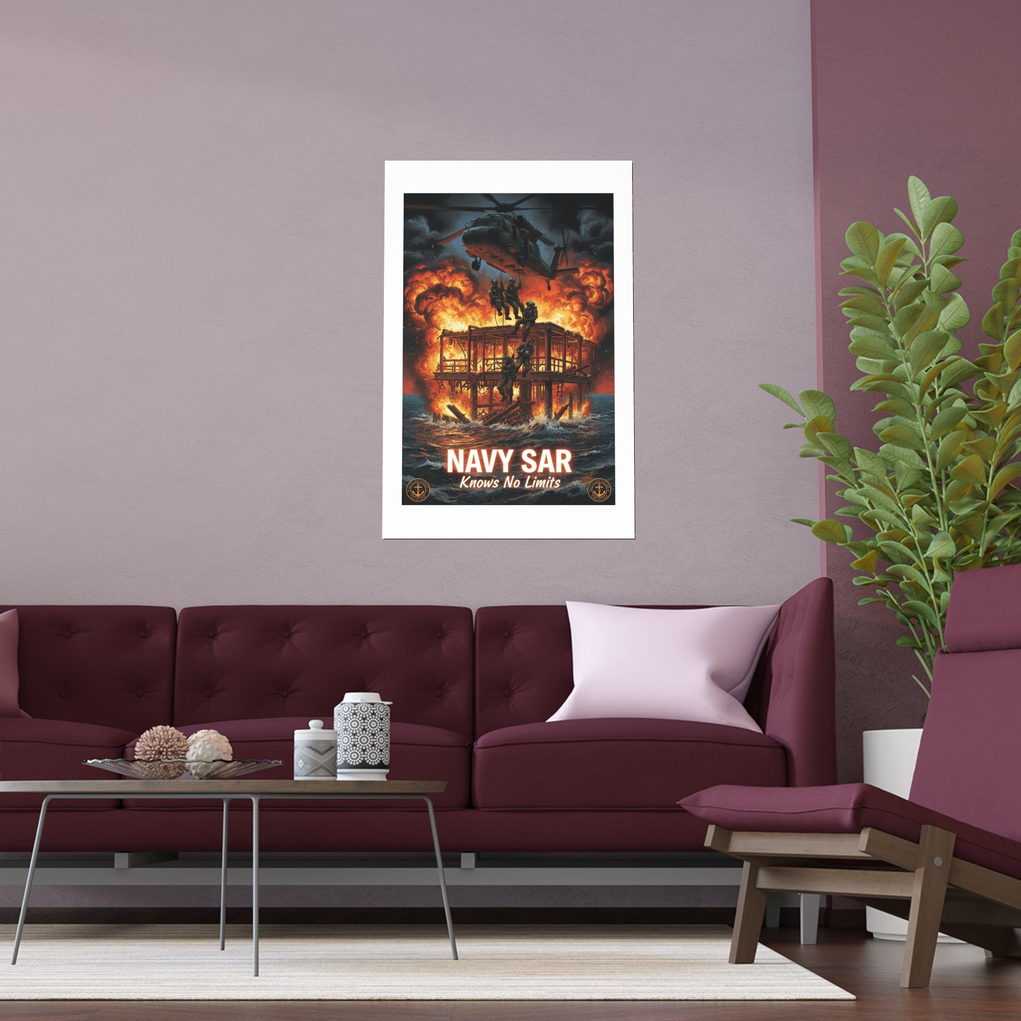 Navy SAR 'Knows No Limits' Rescue Poster - Indoor/Outdoor Silk Print