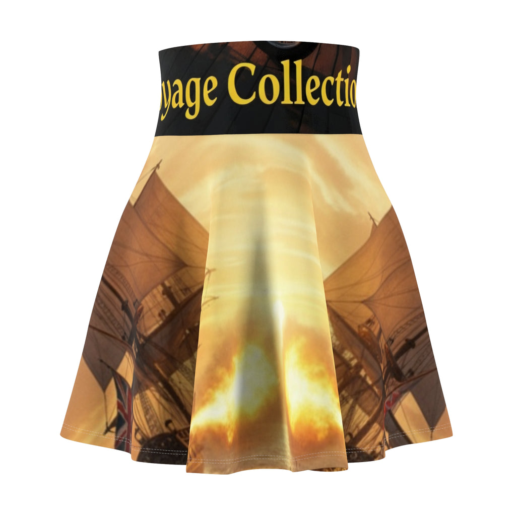 Golden Pirate Ship Skater Skirt - 'The Captains' AOP Nautical Graphic