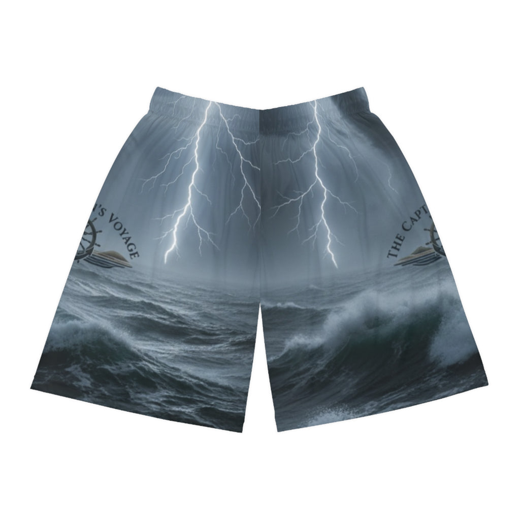 Stormy Ocean Basketball Shorts — 'The Captain's Voyage' Lightning Print