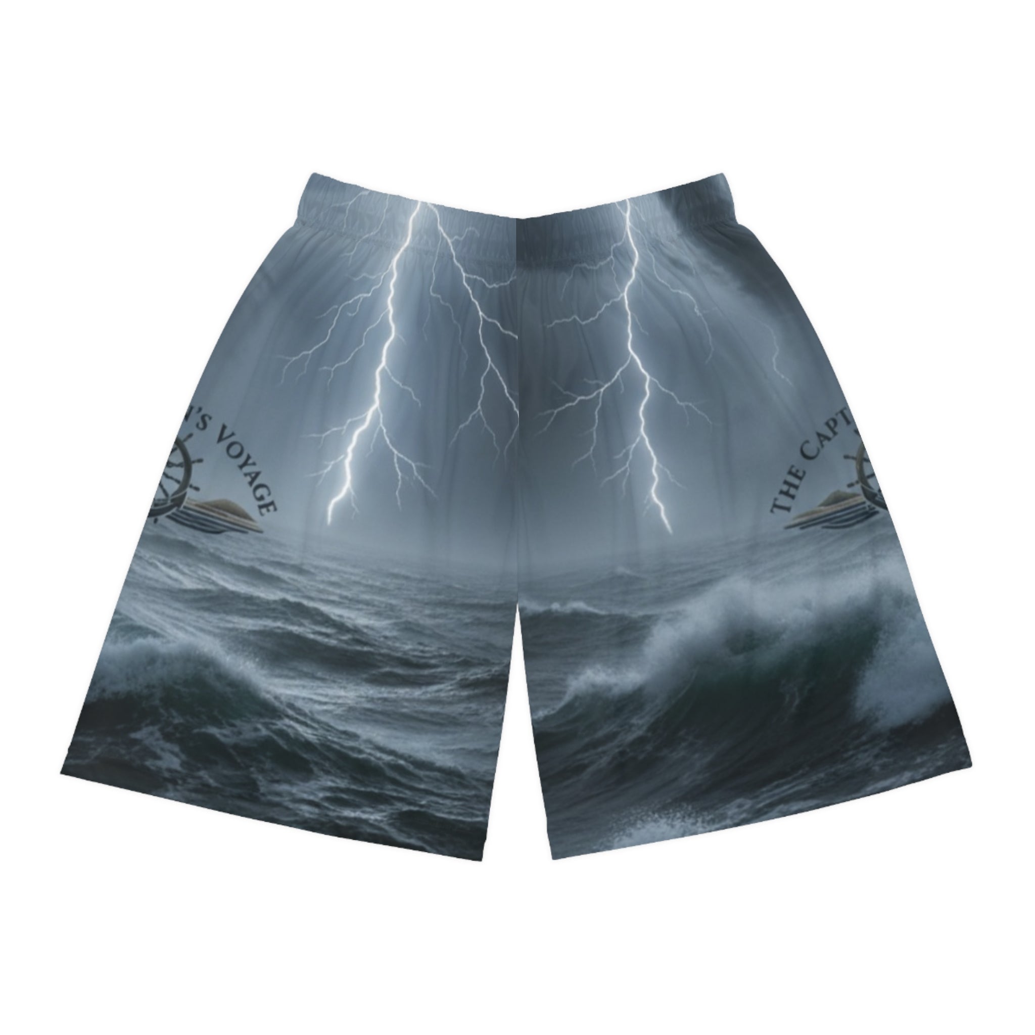 Stormy Ocean Basketball Shorts — 'The Captain's Voyage' Lightning Print