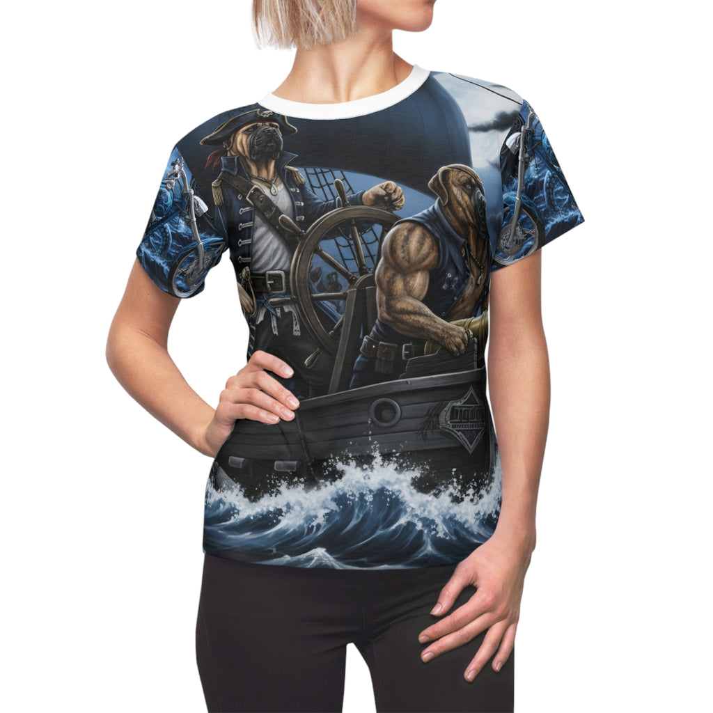 Pirate Ship Women's Tee — Nautical Bulldog Crew Graphic All-Over Print