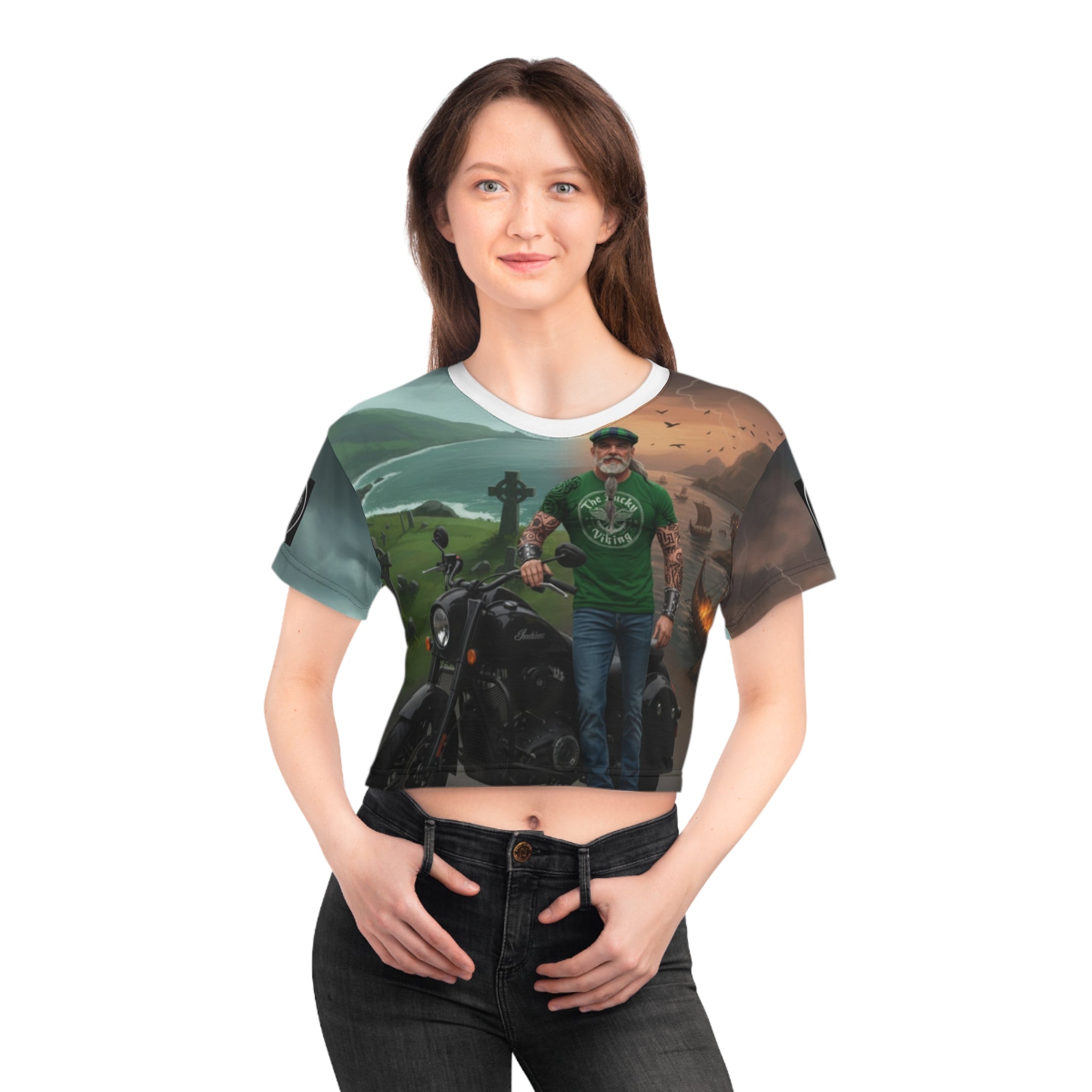 Lucky Viking Crop Tee — Irish Celtic Motorcycle St. Patrick's Day Top