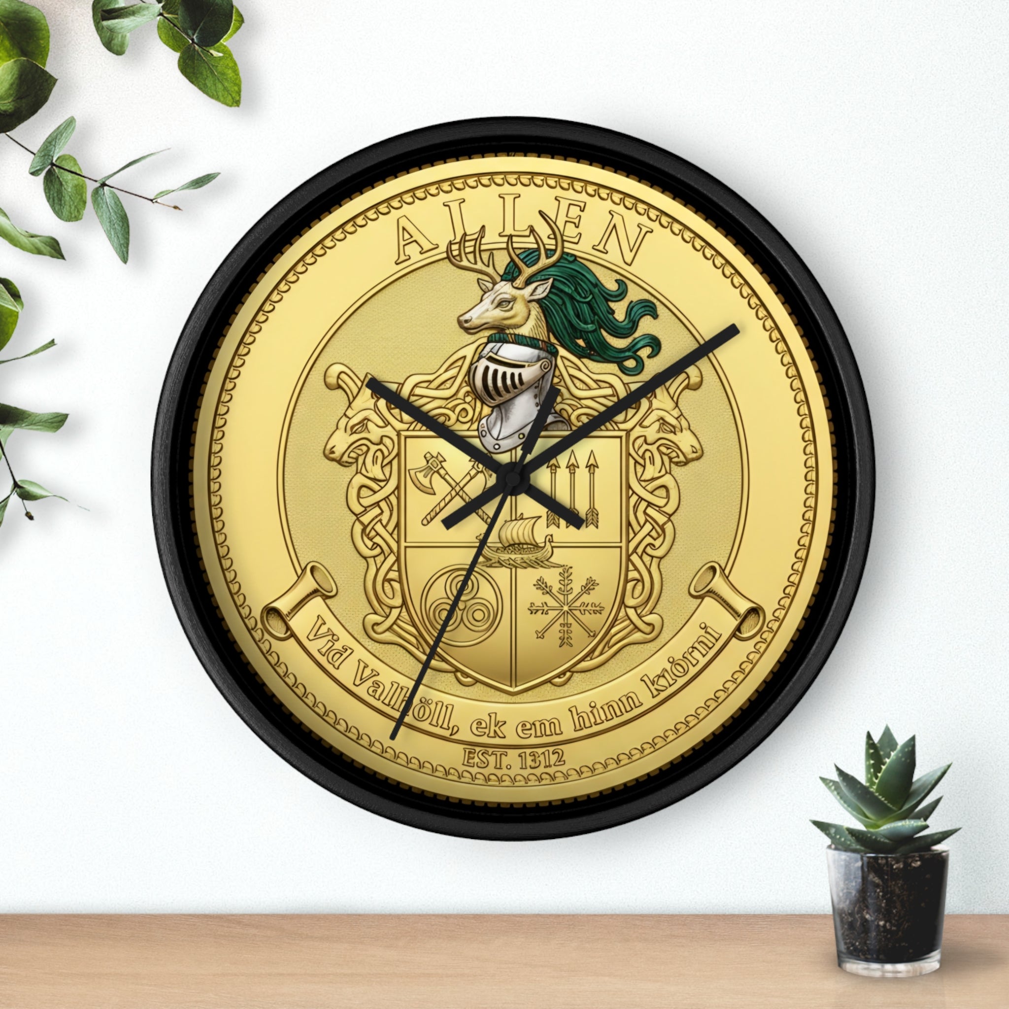 Wall Clock — Aitken Family Crest Gold Coat of Arms Clock