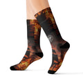 Pirate Ship Sunset Socks — Nautical Sailing Crew Socks with Dramatic Sunset Ship Silhouette