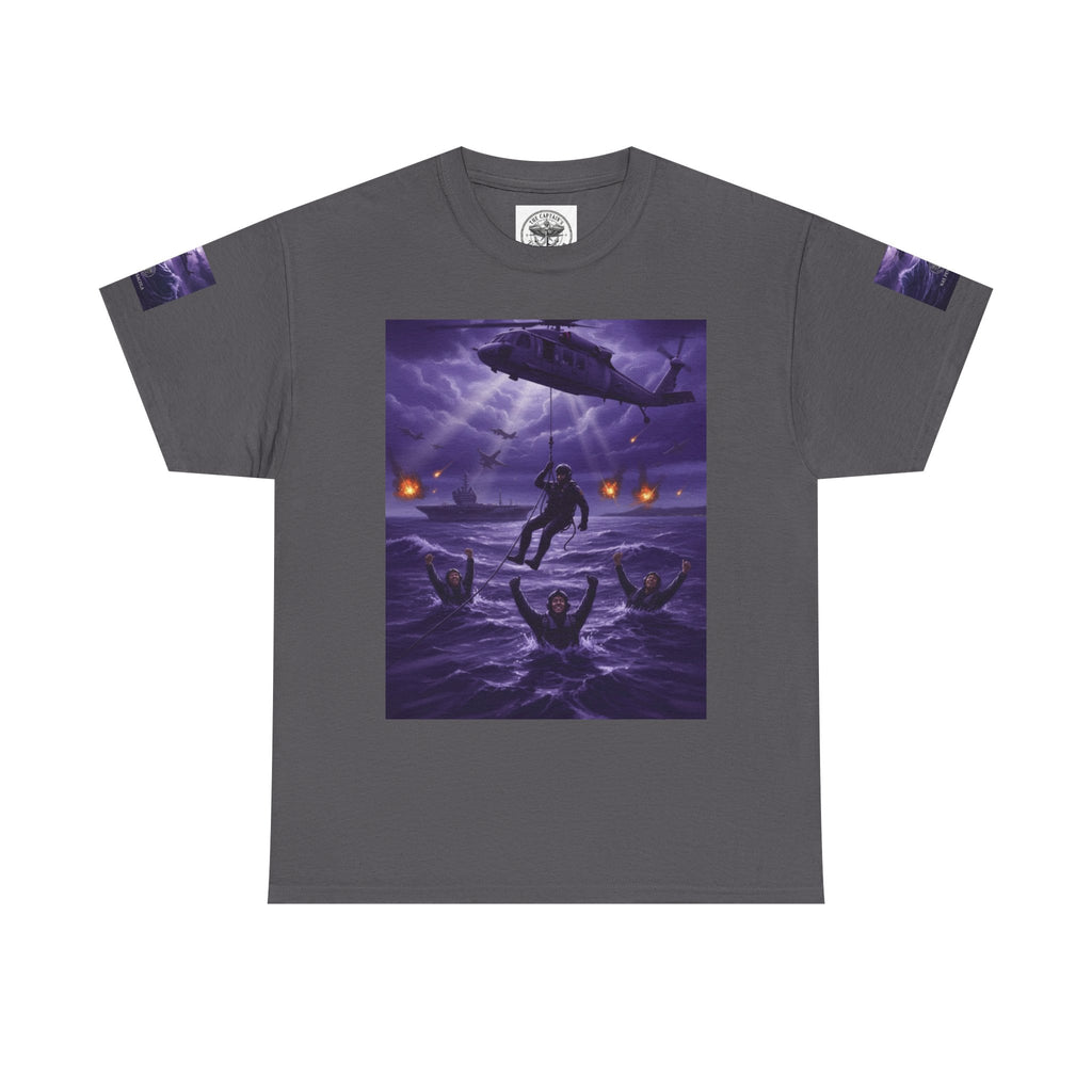Rescue Night Tee — Purple Helicopter Sea Rescue Graphic T-Shirt
