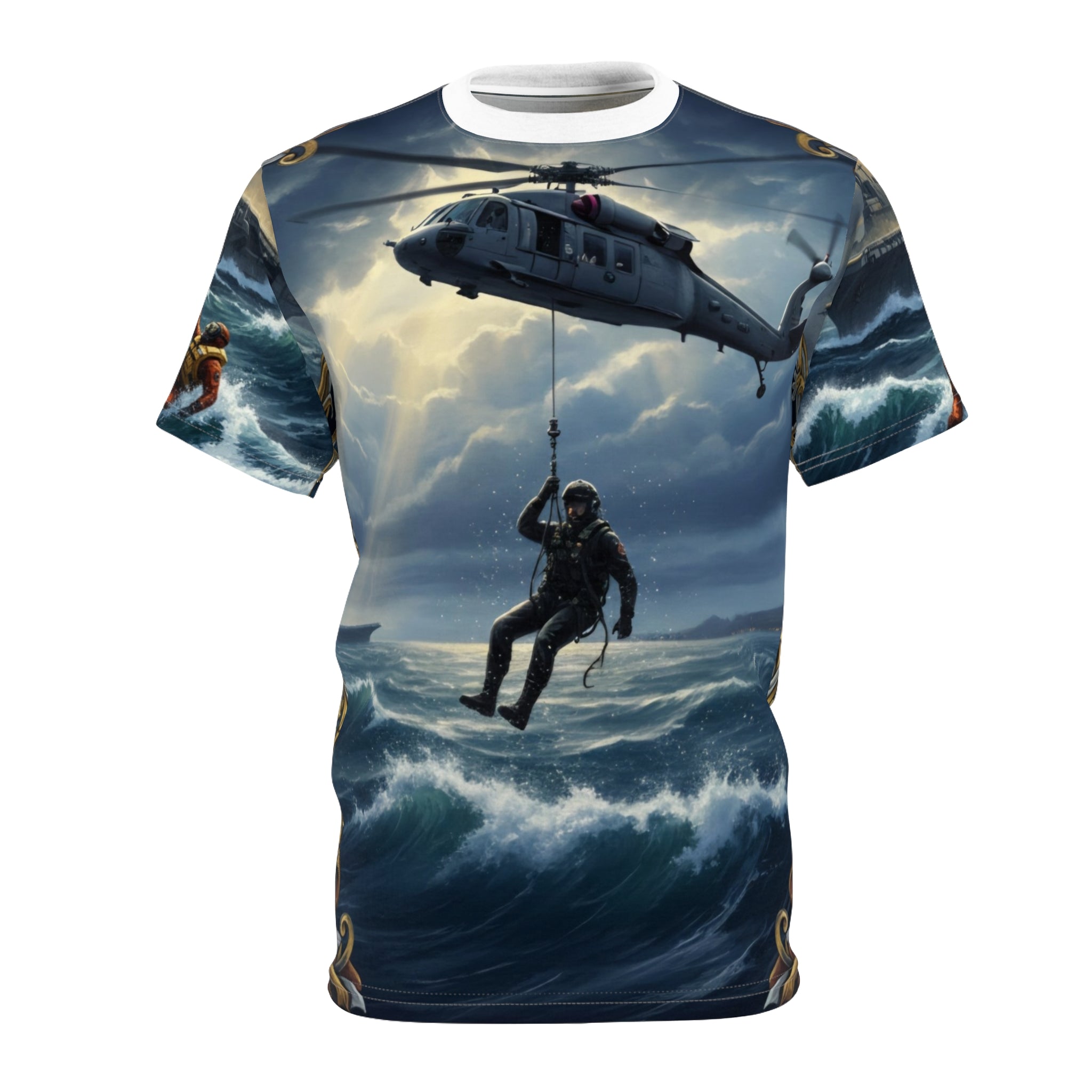 Rescue Helicopter Scene Tee — Search & Rescue Airlift Graphic Shirt