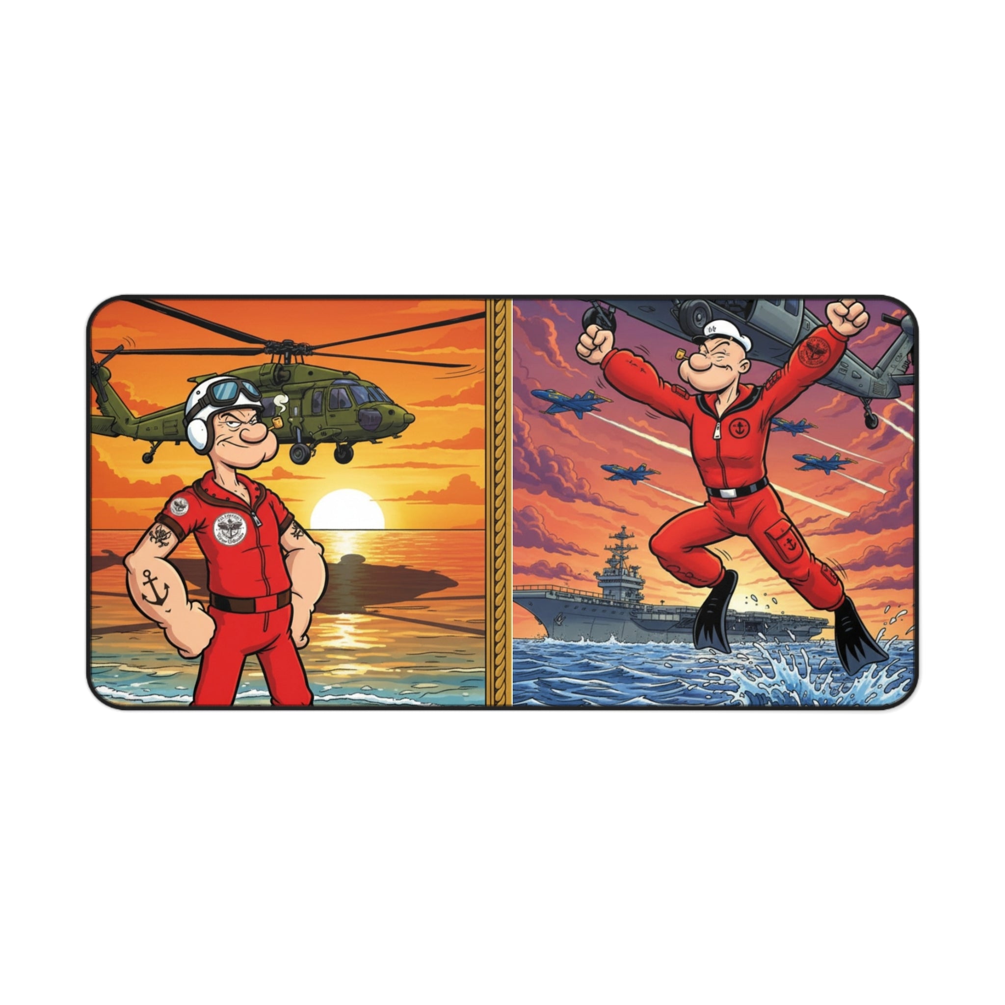 NAS Pensacola Rescue Swimmers Desk Mat — Vintage Helicopter & Carrier Artwork