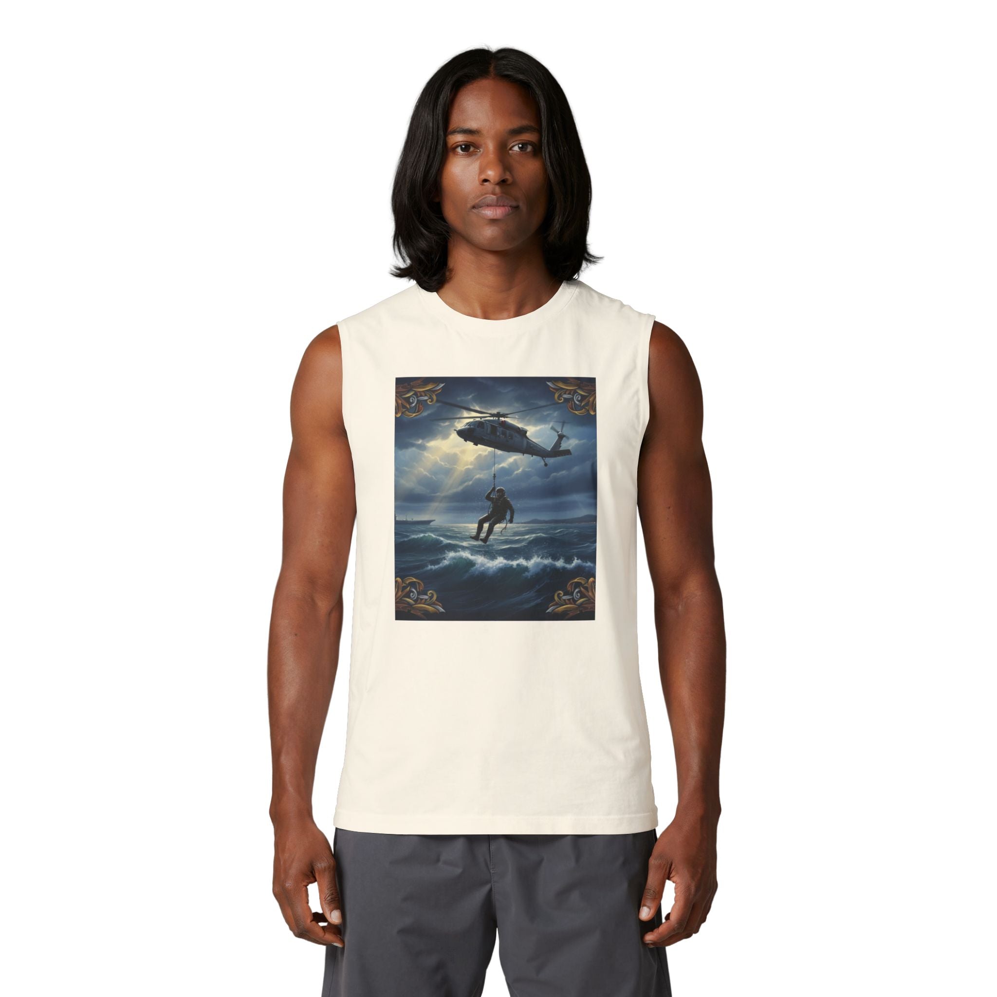 Navy Rescue Helicopter Muscle Tank — '2nd Option: FAFO' Military Search & Rescue Shirt