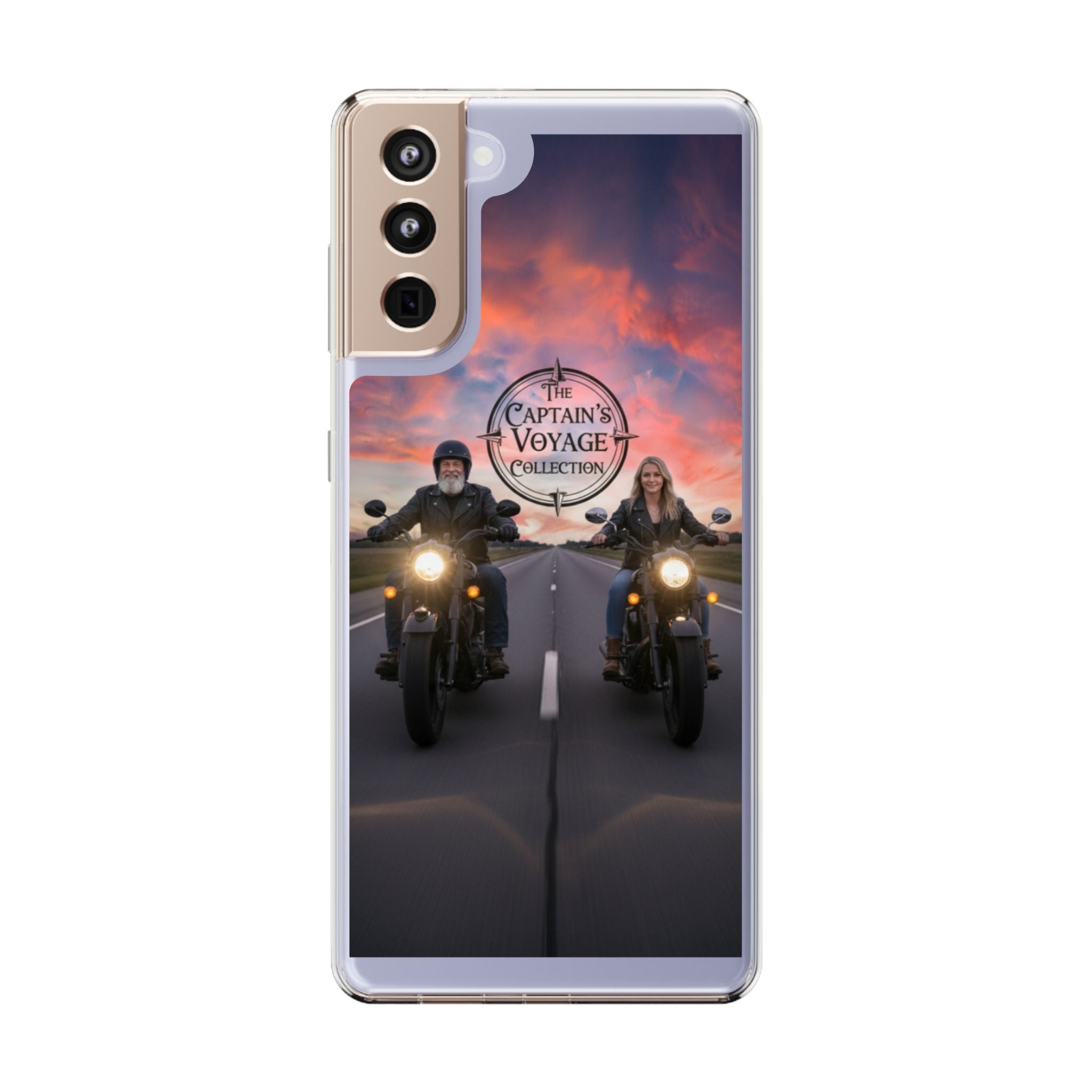 Clear Phone Case — 'The Captain's Voyage Collection' Motorcycle Sunset Design