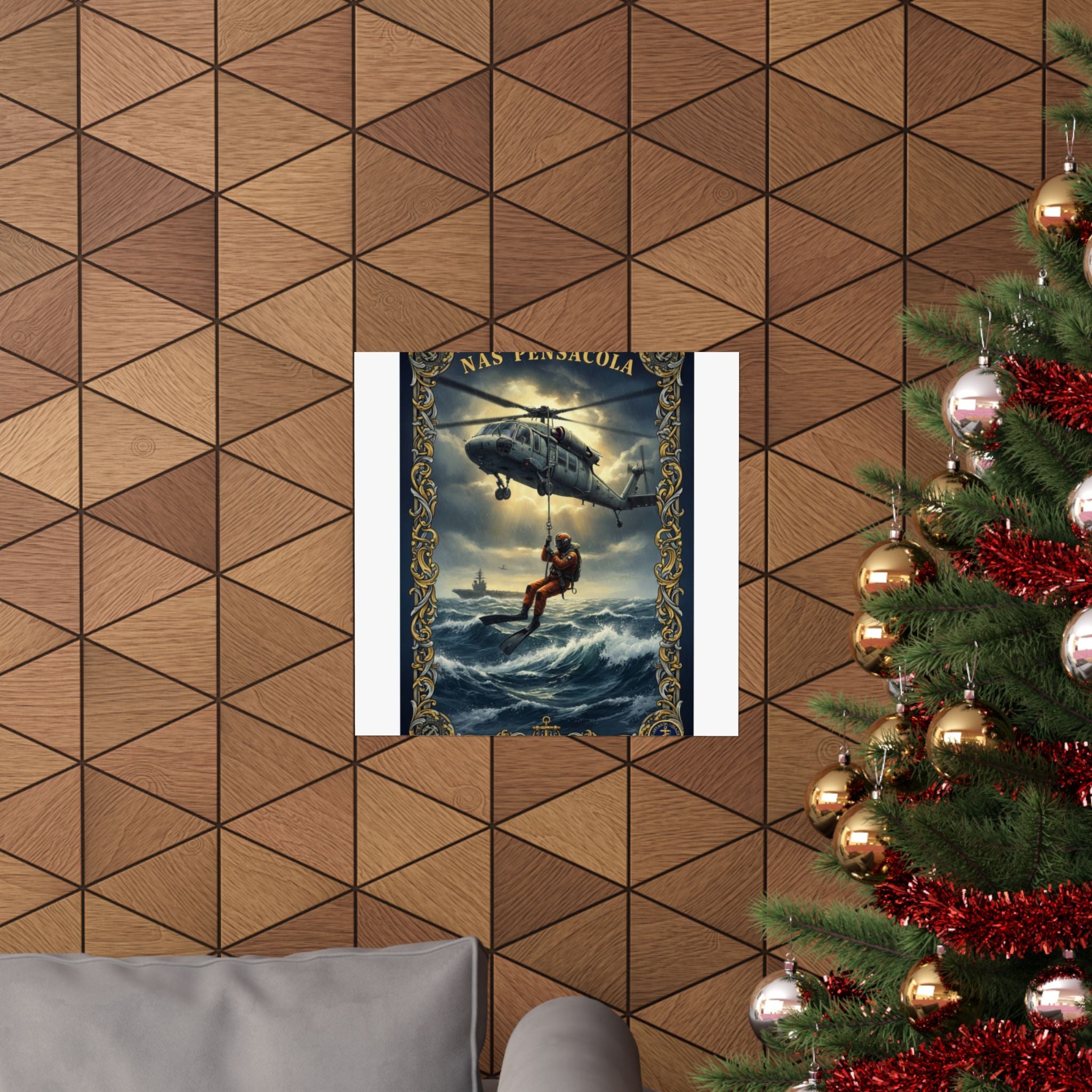 NAS Pensacola Rescue Helicopter Matte Poster — Search & Rescue Nautical Wall Art