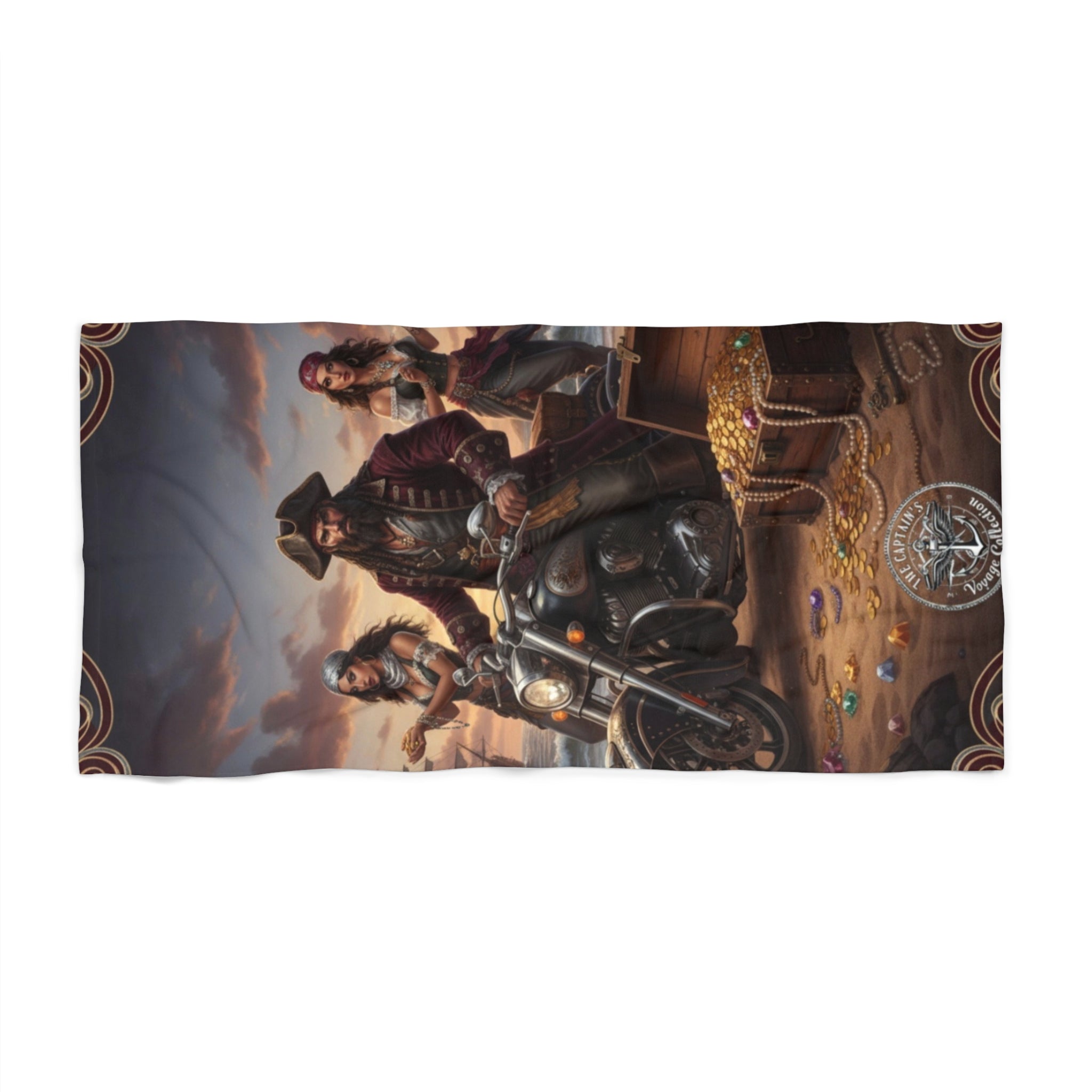 Pirate Biker Beach Towel – Treasure Crew Motorcycle Skull Design