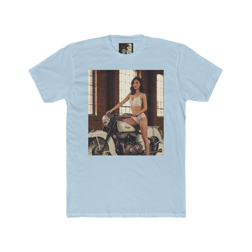 Vintage Motorcycle Pinup Tee — Retro Biker Photo Crewneck