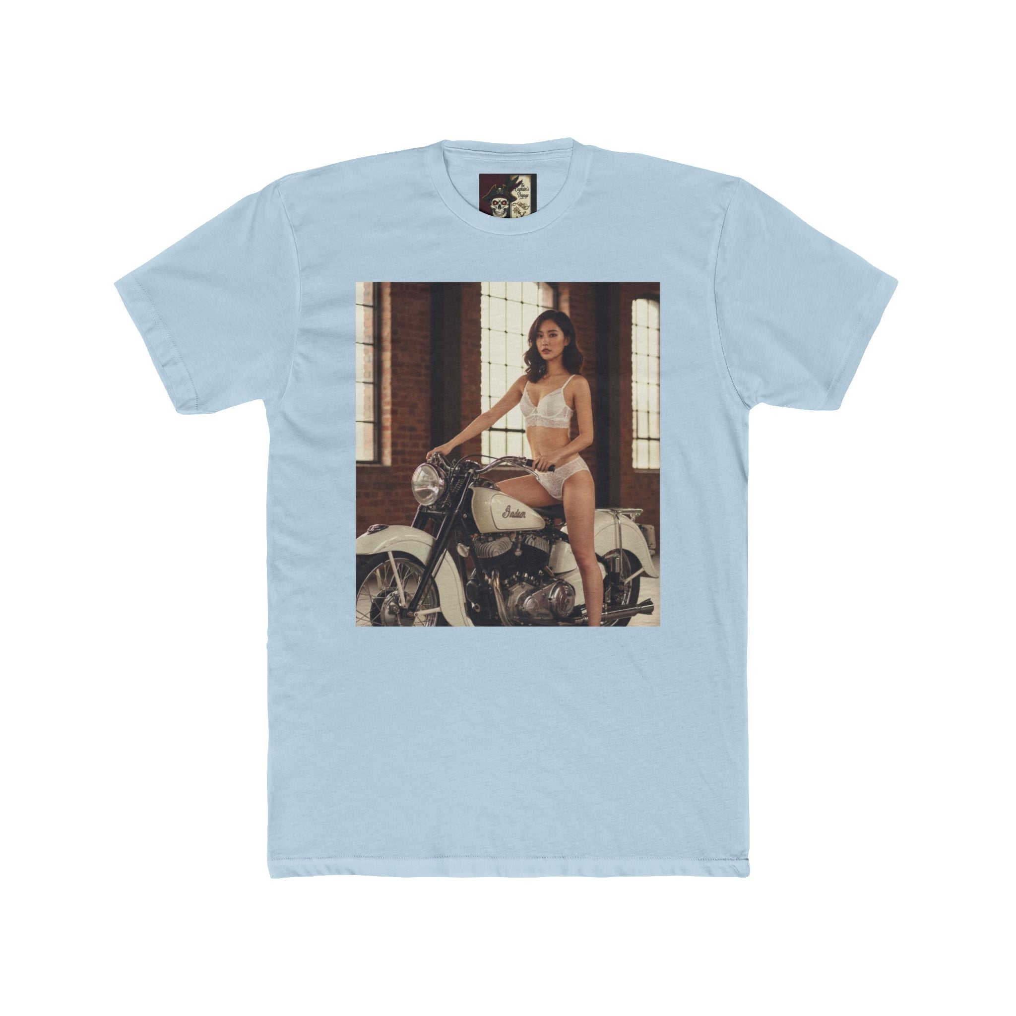 Vintage Motorcycle Pinup Tee — Retro Biker Photo Crewneck