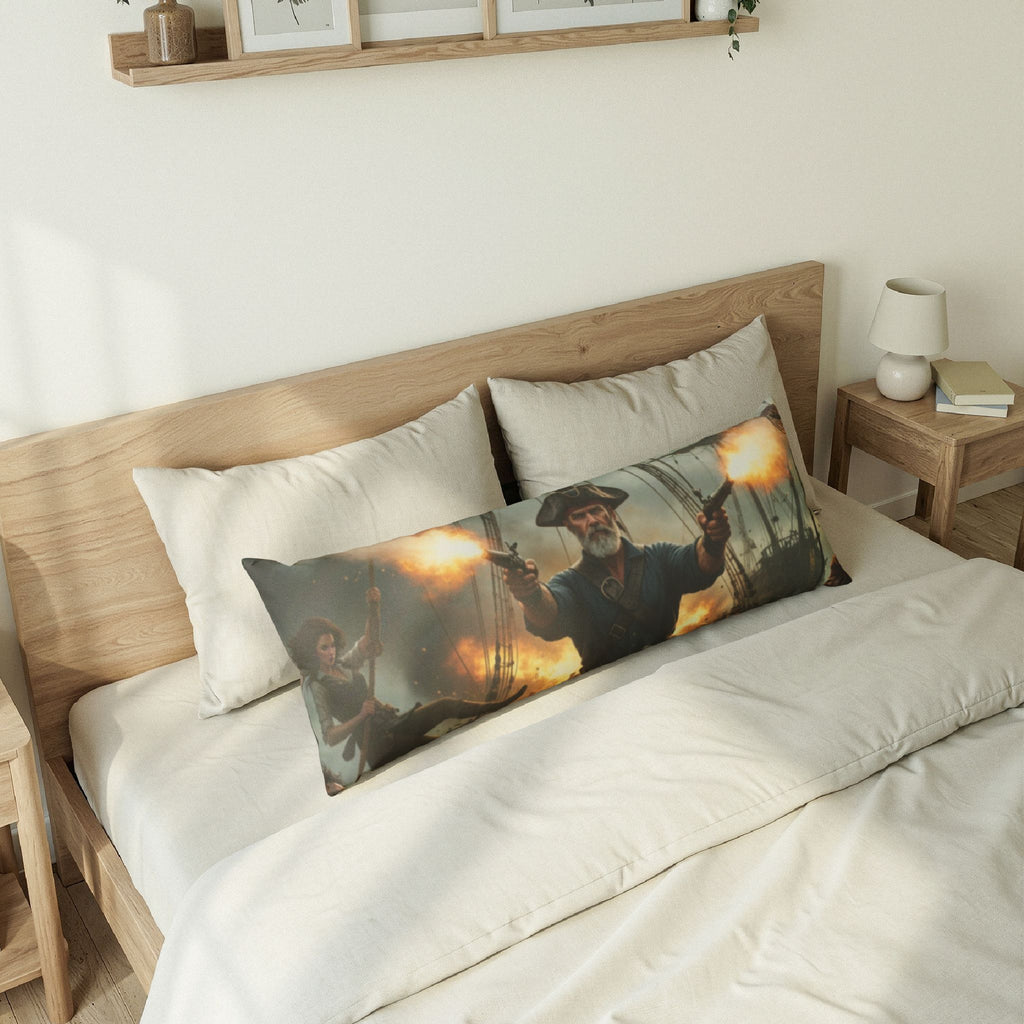 Pirate Captain Body Pillow — Vintage Naval Battle Illustration