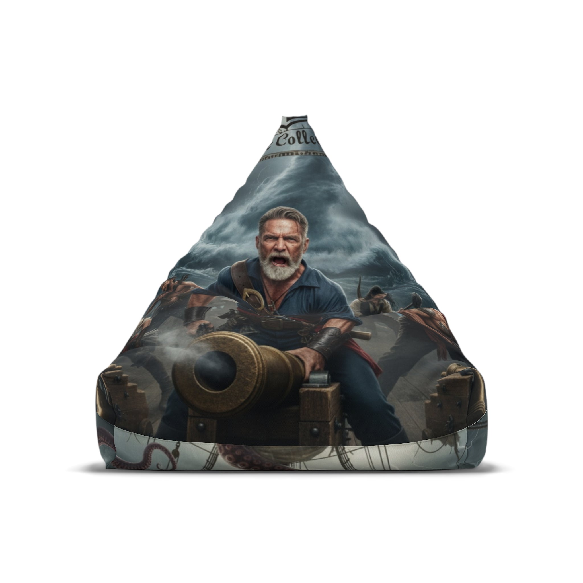 Bean Bag Chair Cover — Stormy Sea Pirate Captain & Kraken Illustration