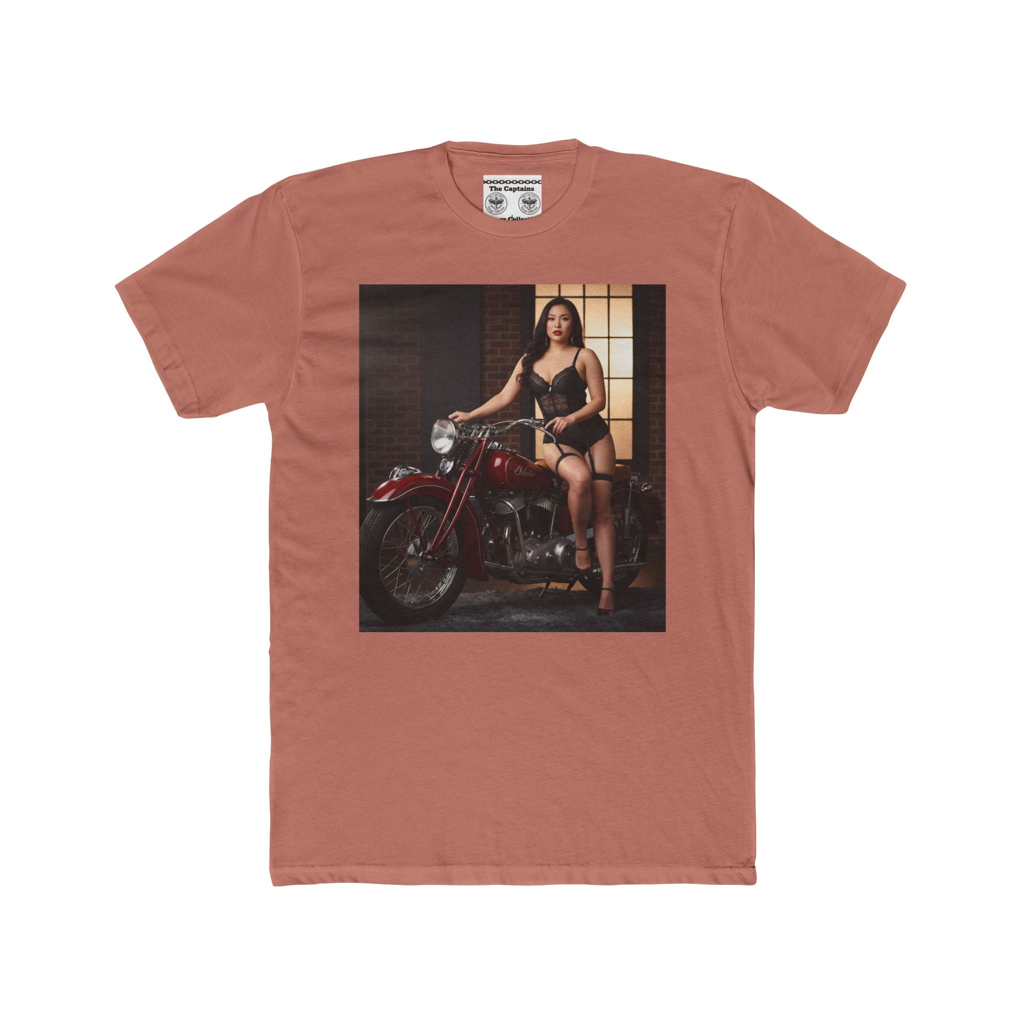 Vintage Motorcycle Pinup Tee — Retro Biker Photo Graphic T-Shirt