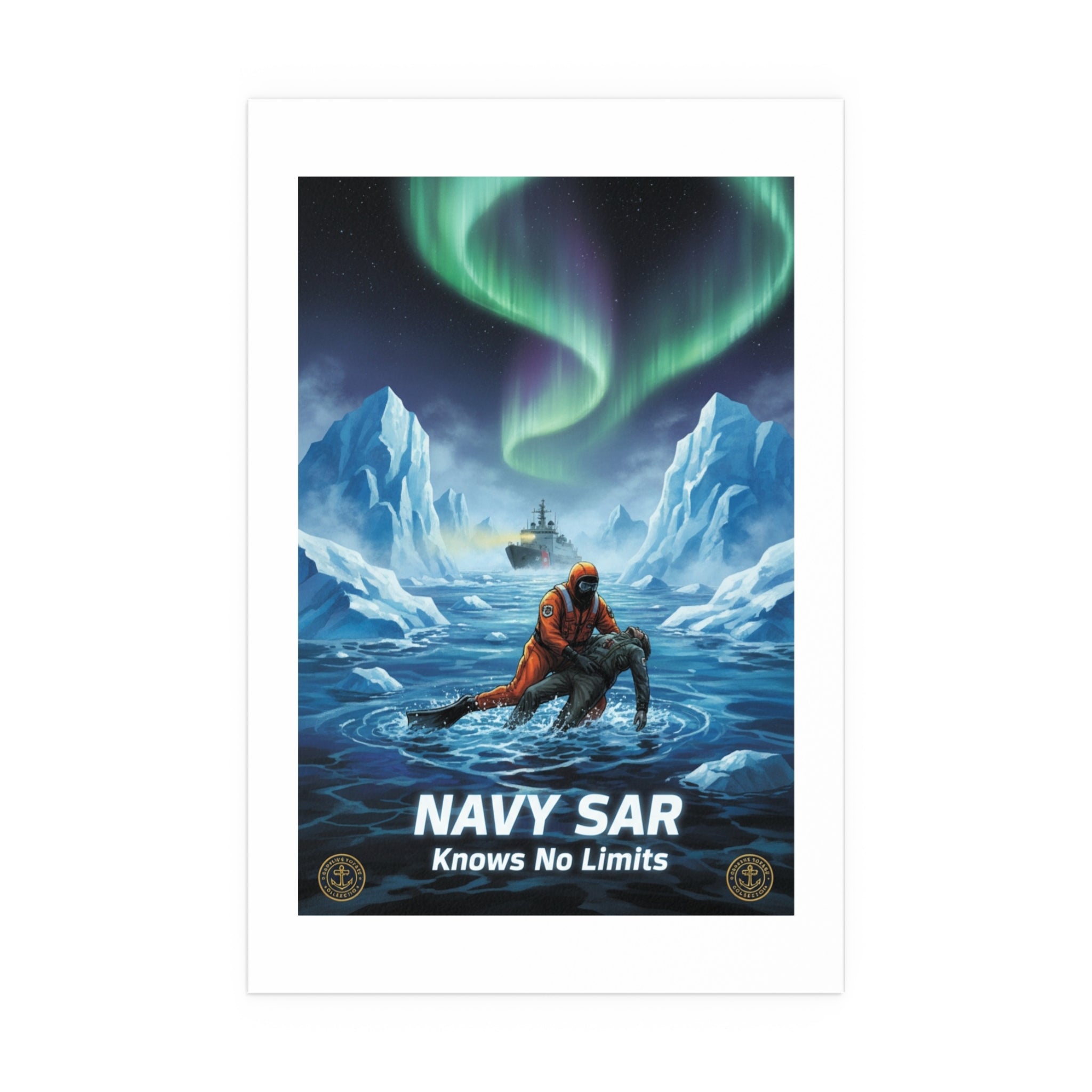 Silk Poster — 'Navy SAR Knows No Limits' Arctic Rescue Wall Art (Indoor/Outdoor)