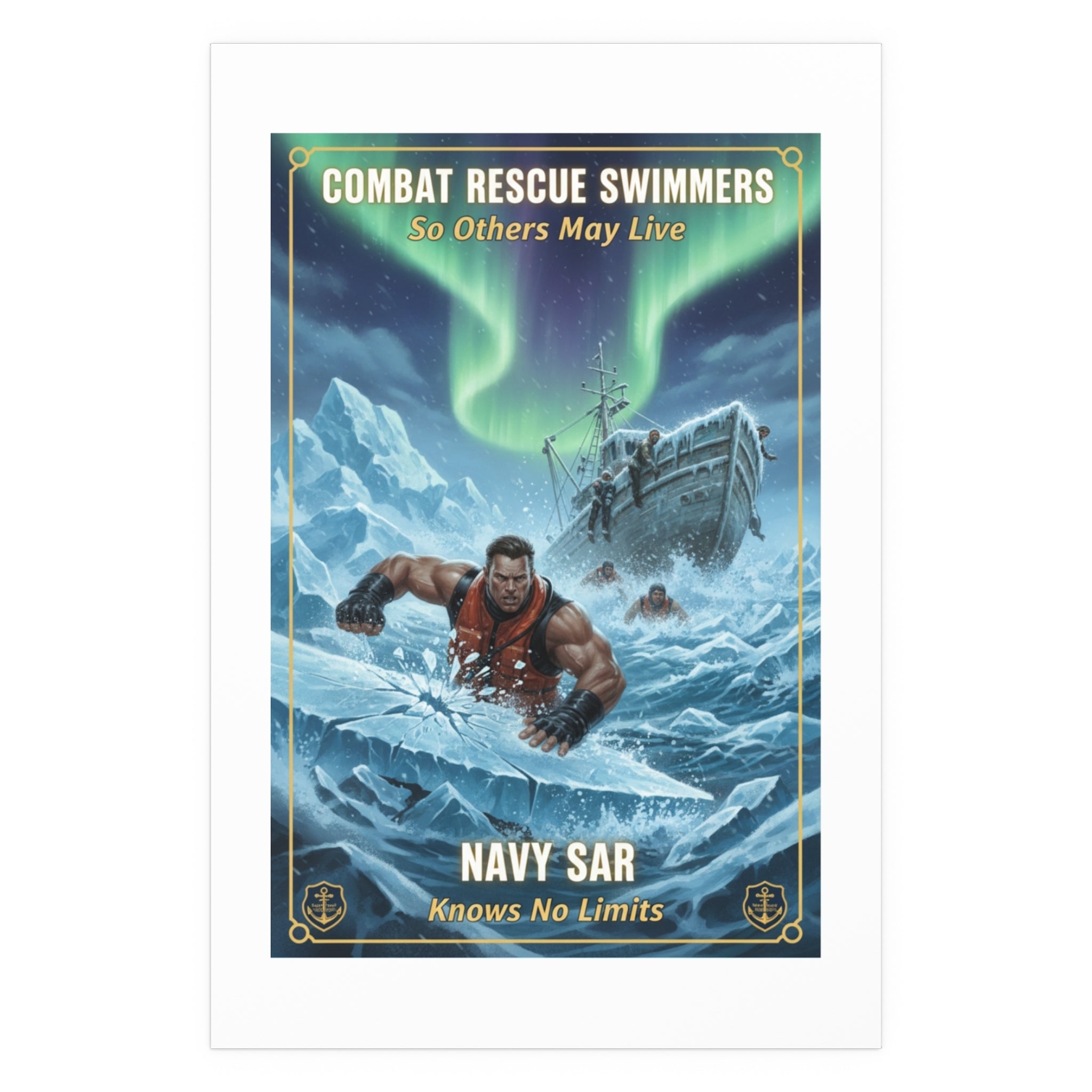Combat Rescue Swimmers Silk Poster — Navy SAR 'So Others May Live' Arctic Rescue Print
