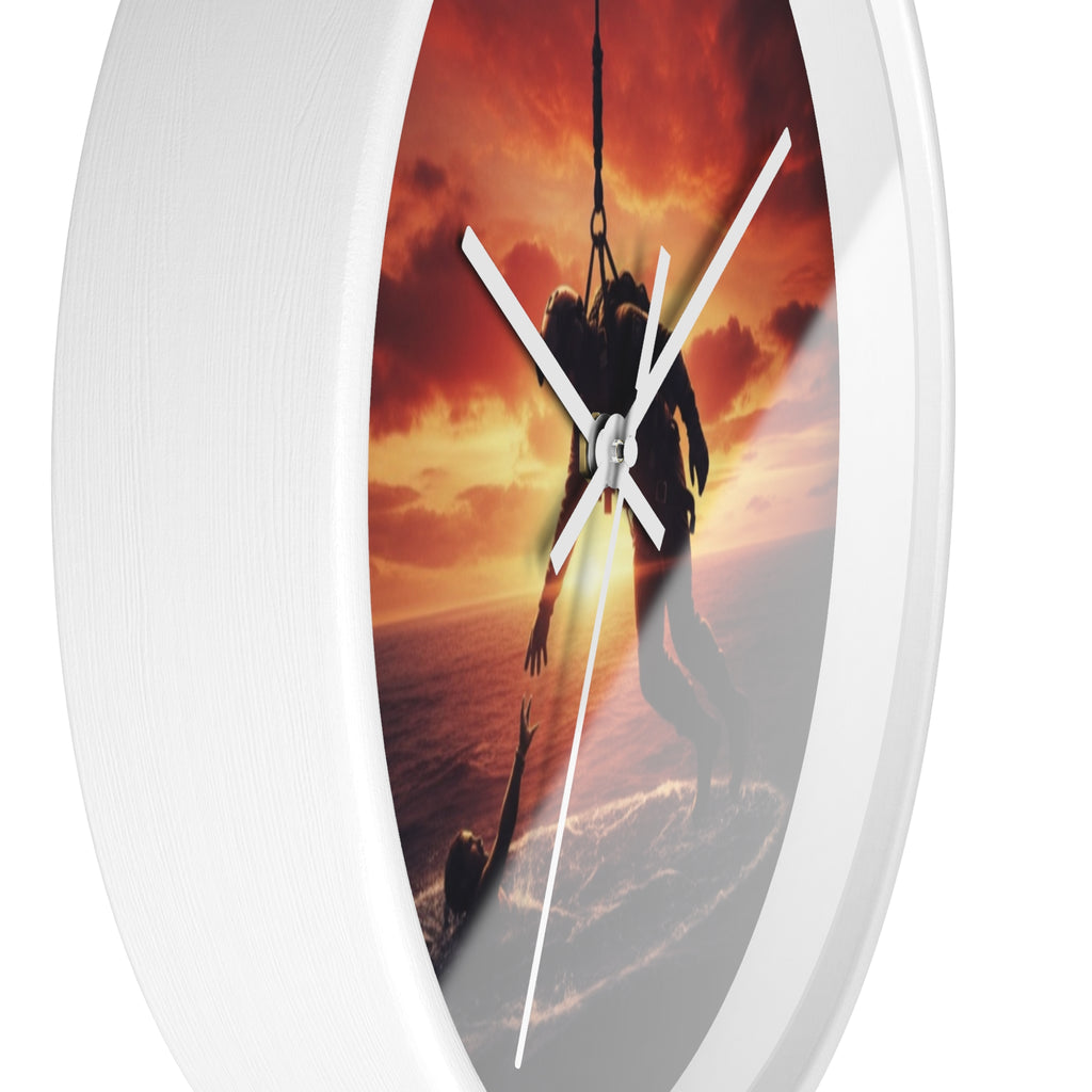 Wall Clock — Dramatic Rescue Helicopter Sunset Clock for First Responders & Military