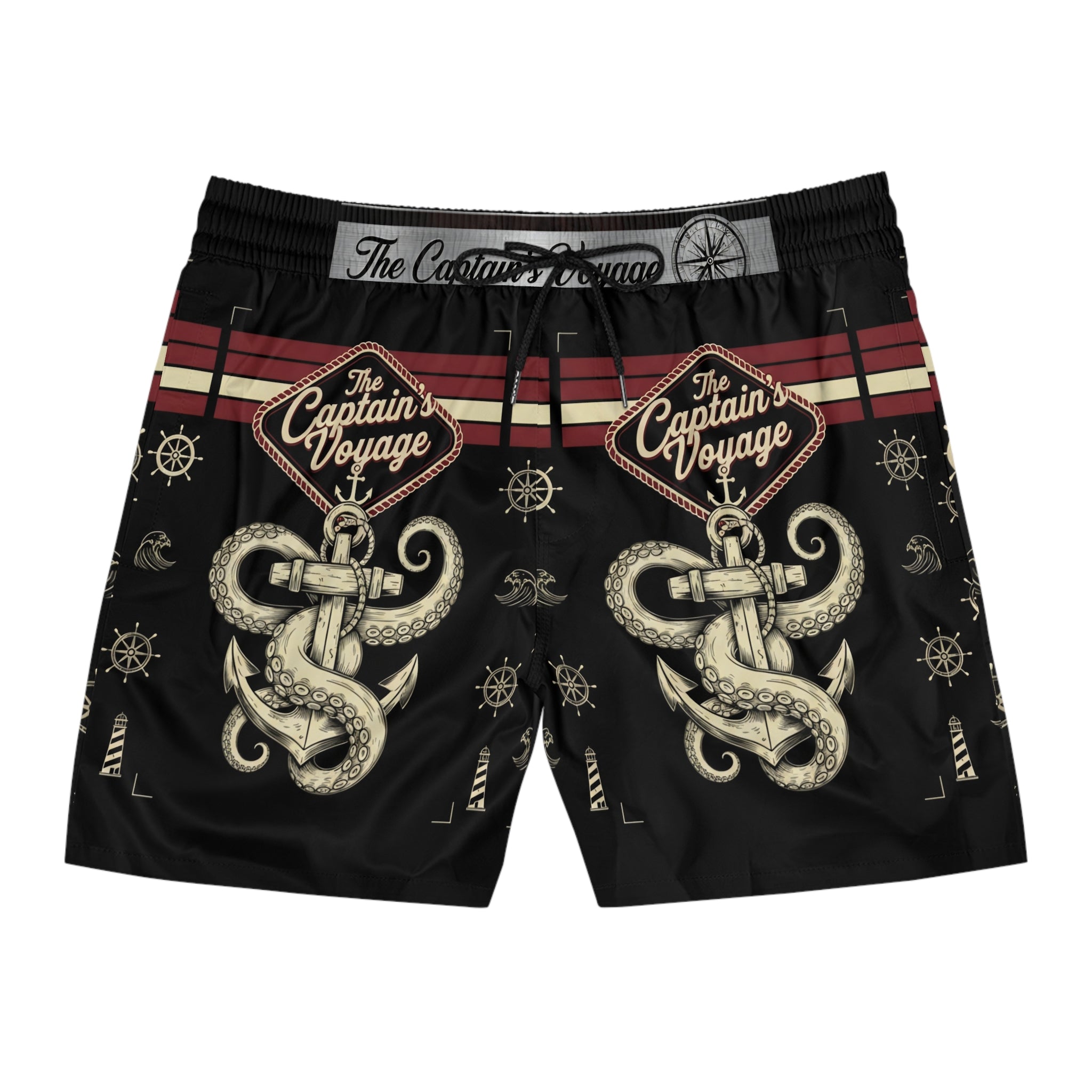 Captain's Voyage Anchor Swim Shorts — Nautical Men's Mid-Length Trunks
