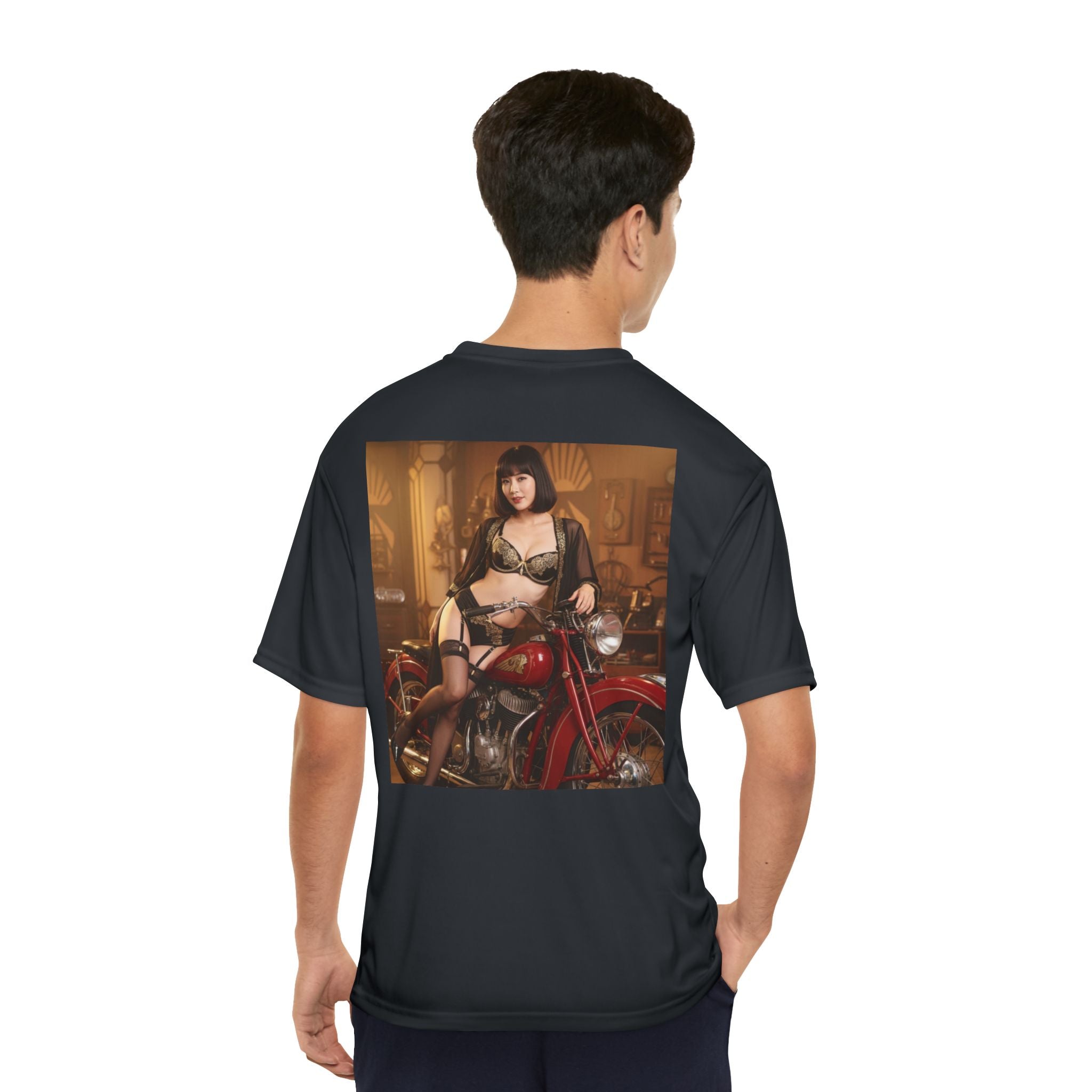 Pinup Motorcycle Tee — Vintage Biker Girl Photo Print
