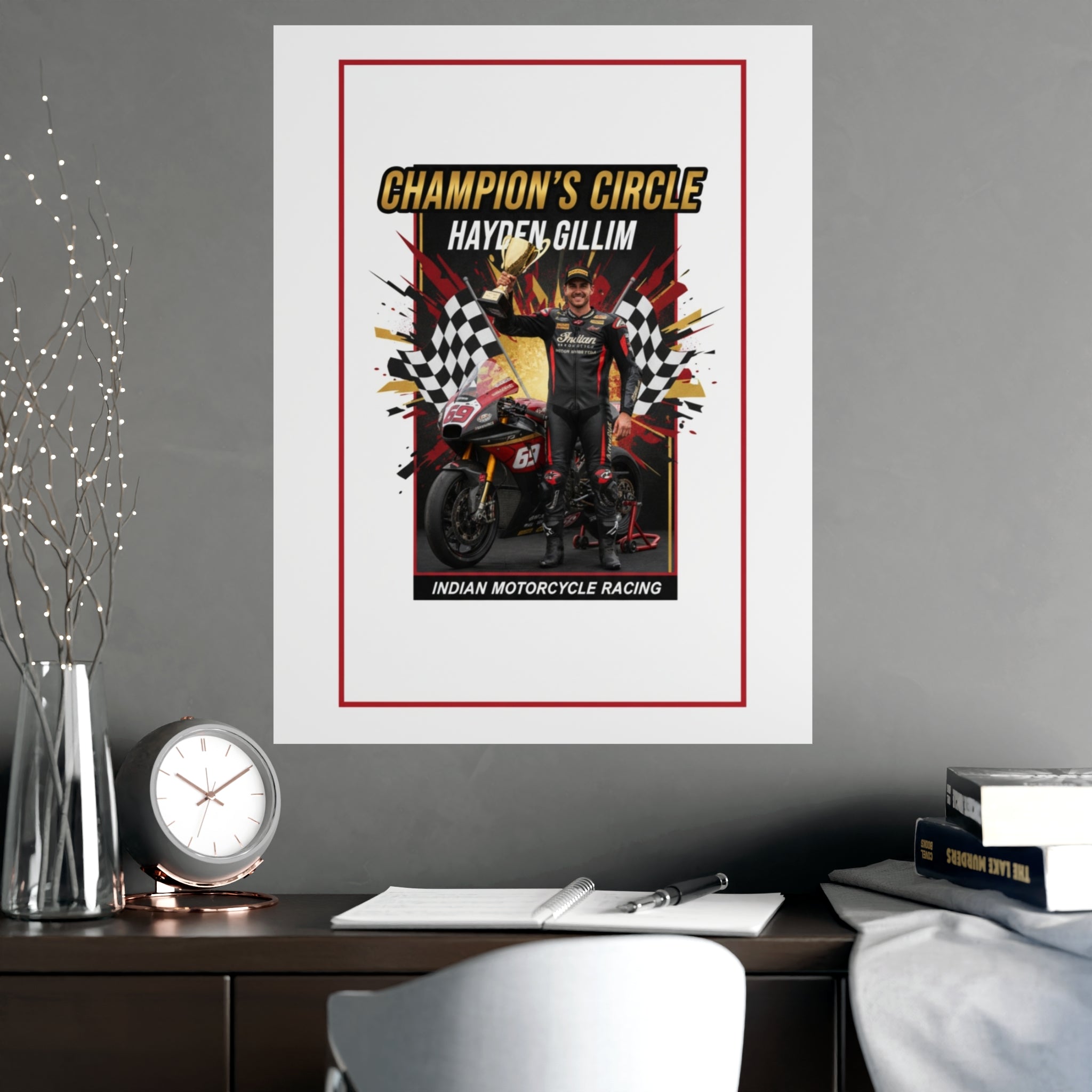 Champion's Circle Motorcycle Poster — Personalized Racing Matte Print