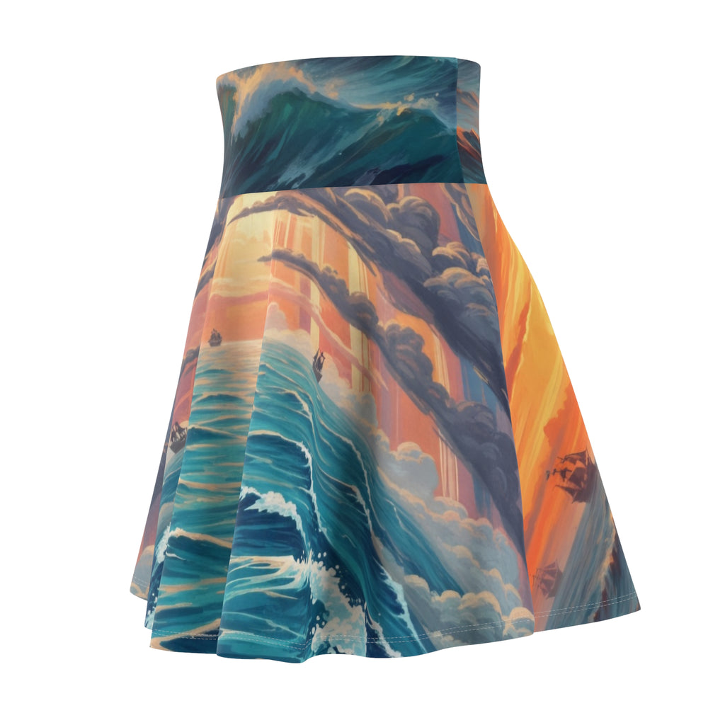 Ocean Sunset Skater Skirt — Artistic Wave Print AOP