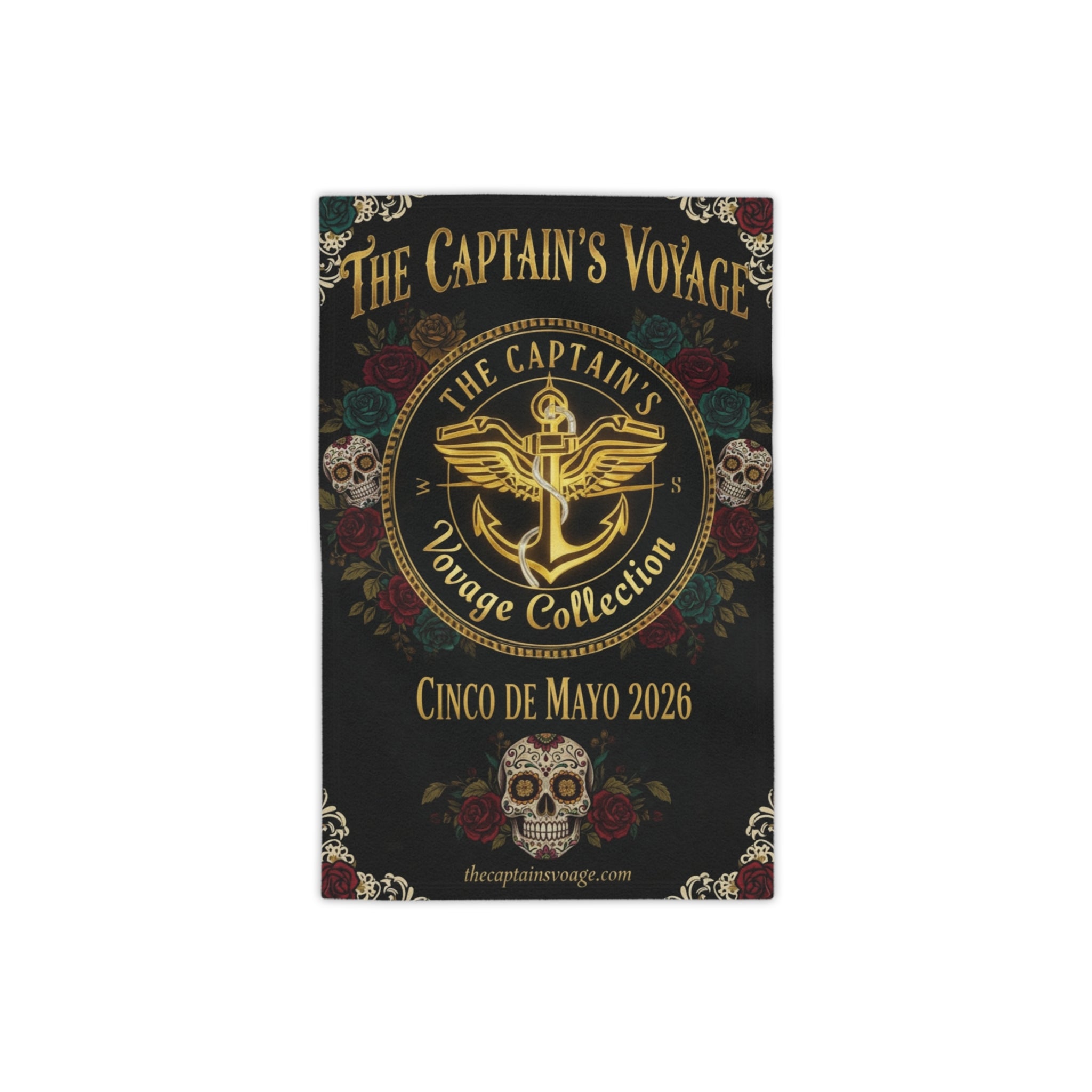Cinco de Mayo 2026 Captain's Voyage Beach Towel — Nautical Anchor Day of the Dead Design