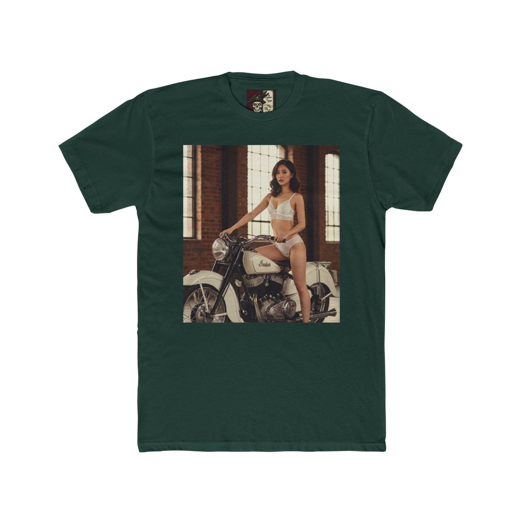 Vintage Motorcycle Pinup Tee — Retro Biker Photo Crewneck