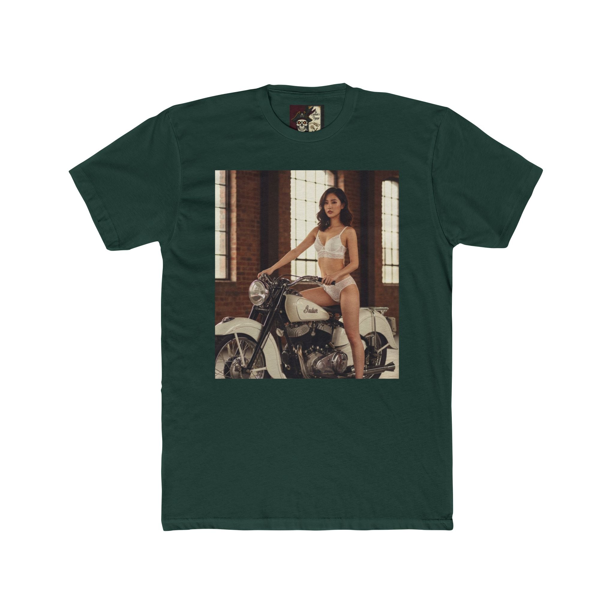 Vintage Motorcycle Pinup Tee — Retro Biker Photo Crewneck